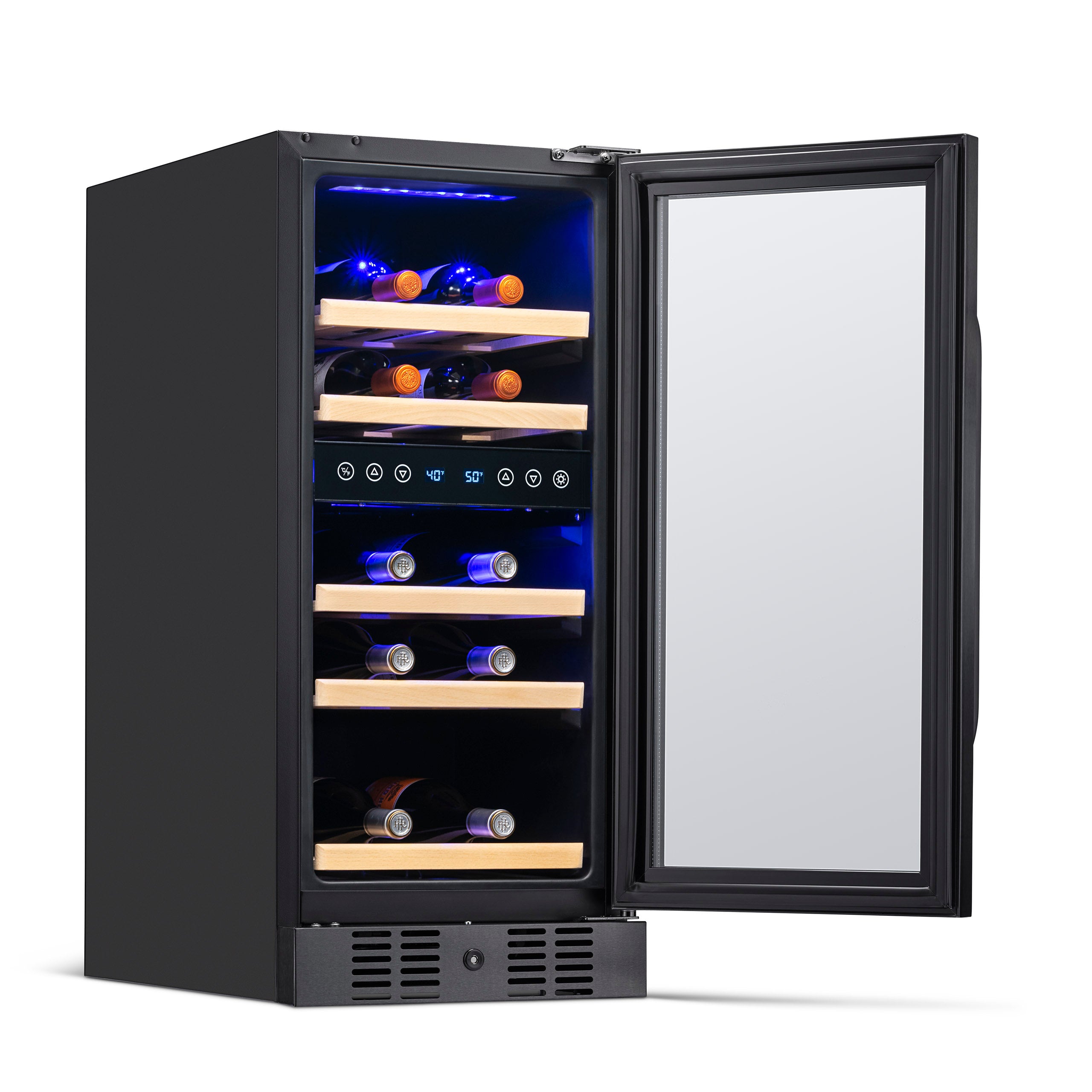 Newair® 29 Bottle 14.8 Cu. Ft. Black Built-In Dual Zone Wine Cooler Refrigerator - Perfect for Home Bars, Restaurants, and Wine Cellars