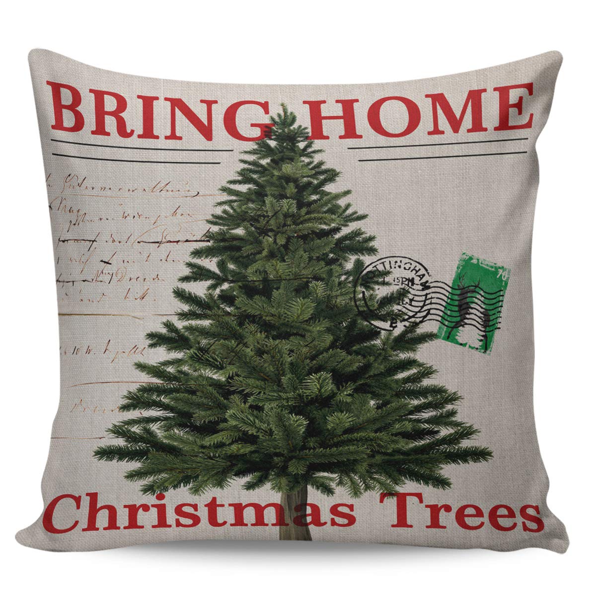 ARTSHOWING Rustic Stamp Square Pillow Cover 24x24 Inch - Durable Canvas Throw Pillow Case for Bed, Couch & Sofa Decor - Christmas Tree Design Home Accent - Perfect for Living Room, Bedroom & Holiday Decorations