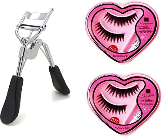 Black Long False Eyelashes with Glue & Eyelash Curler Set - 2 Pairs Natural Looking Lashes for Dramatic Eye Makeup | Perfect for Parties, Weddings & Special Occasions