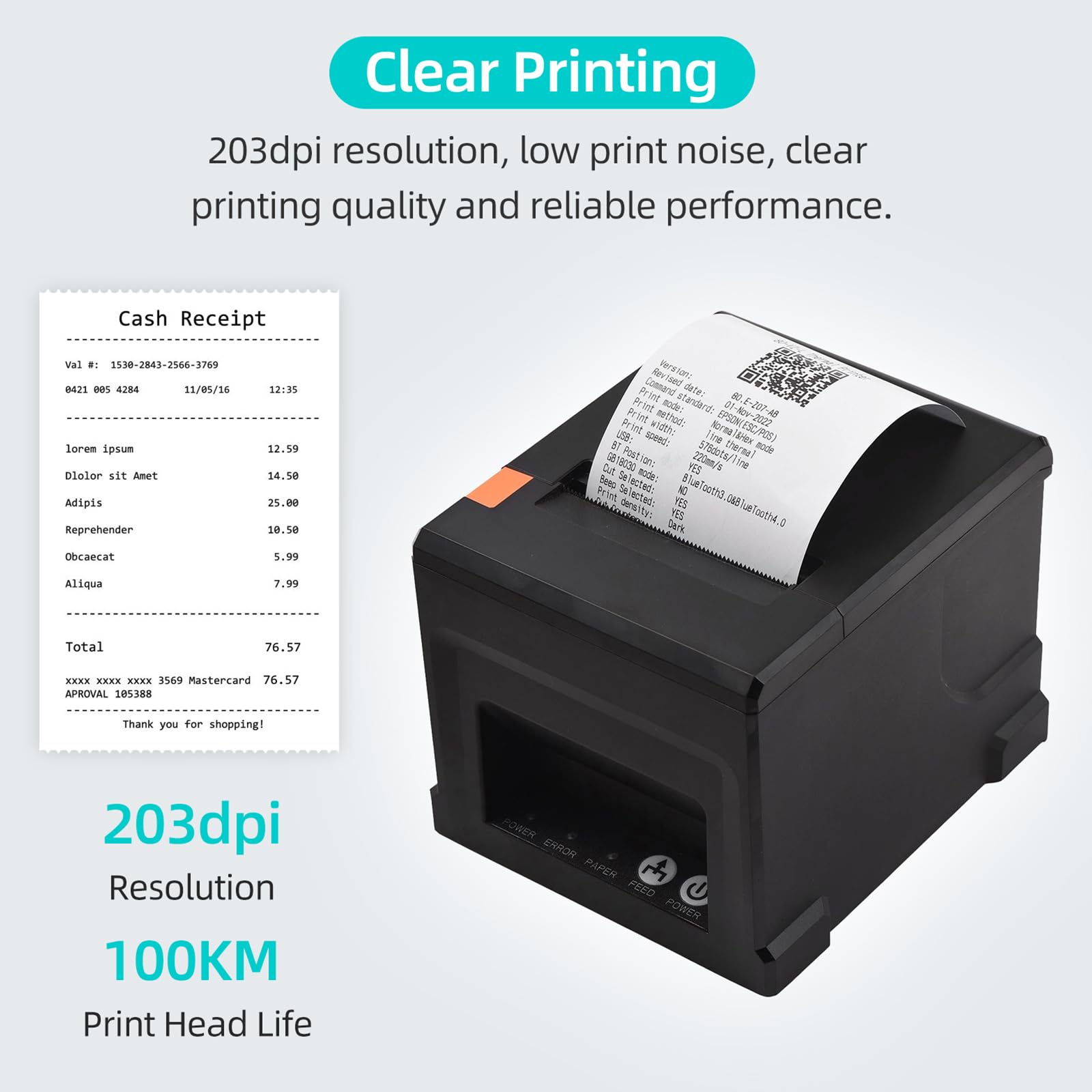 80mm 3 Inch POS Thermal Receipt Printer with Auto Cutter - Commercial Kitchen & Restaurant Bill Printer with LAN/USB Connectivity, Cash Drawer Support (Not Compatible with Square/Doordash/Uber Eats) - Perfect for Fast Food Restaurants, Cafes, and Retail Stores