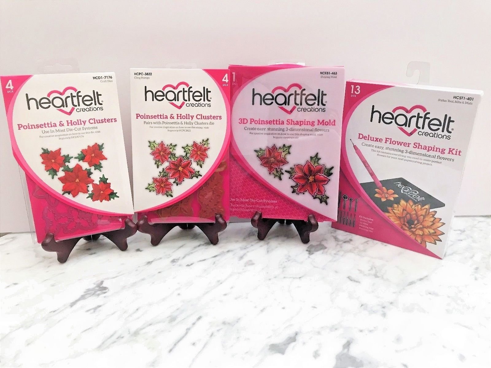 Heartfelt Creations Die & Stamp Set - Poinsettia Holly Clusters with 3D Mold & Flower Shaping Kit | DIY Christmas Card Making, Scrapbooking, Paper Crafting Supplies