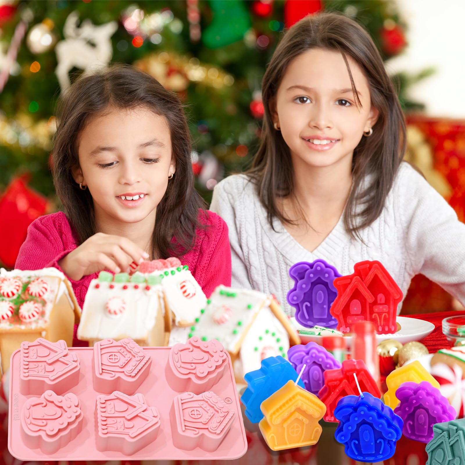 (2 Pack) Christmas Soap Molds - 3D Silicone Baking Molds Set with 3 Festive House Shapes for DIY Candles, Handmade Soaps, Cupcakes, Chocolates & Wax Melts - Perfect for Holiday Baking, Christmas Gifts & Home Decor Crafts
