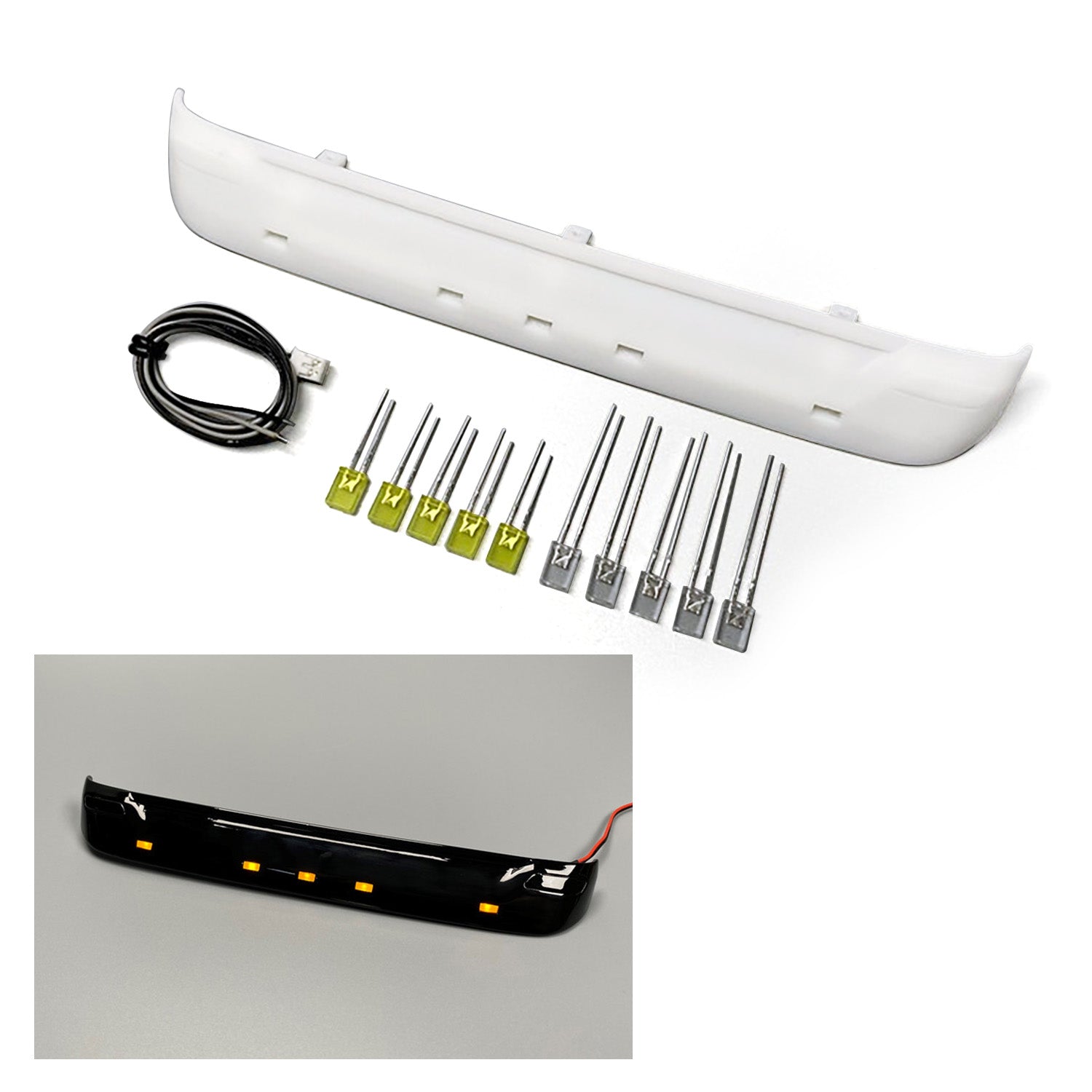 3V LED Plastic Sun Visor for 1/14 Scale Tamiya R620 R470 S730 RC Tractor Truck Models 56323 56318 56327 - DIY Upgrade Part for Remote Control Lorry & Construction Vehicle Scenes