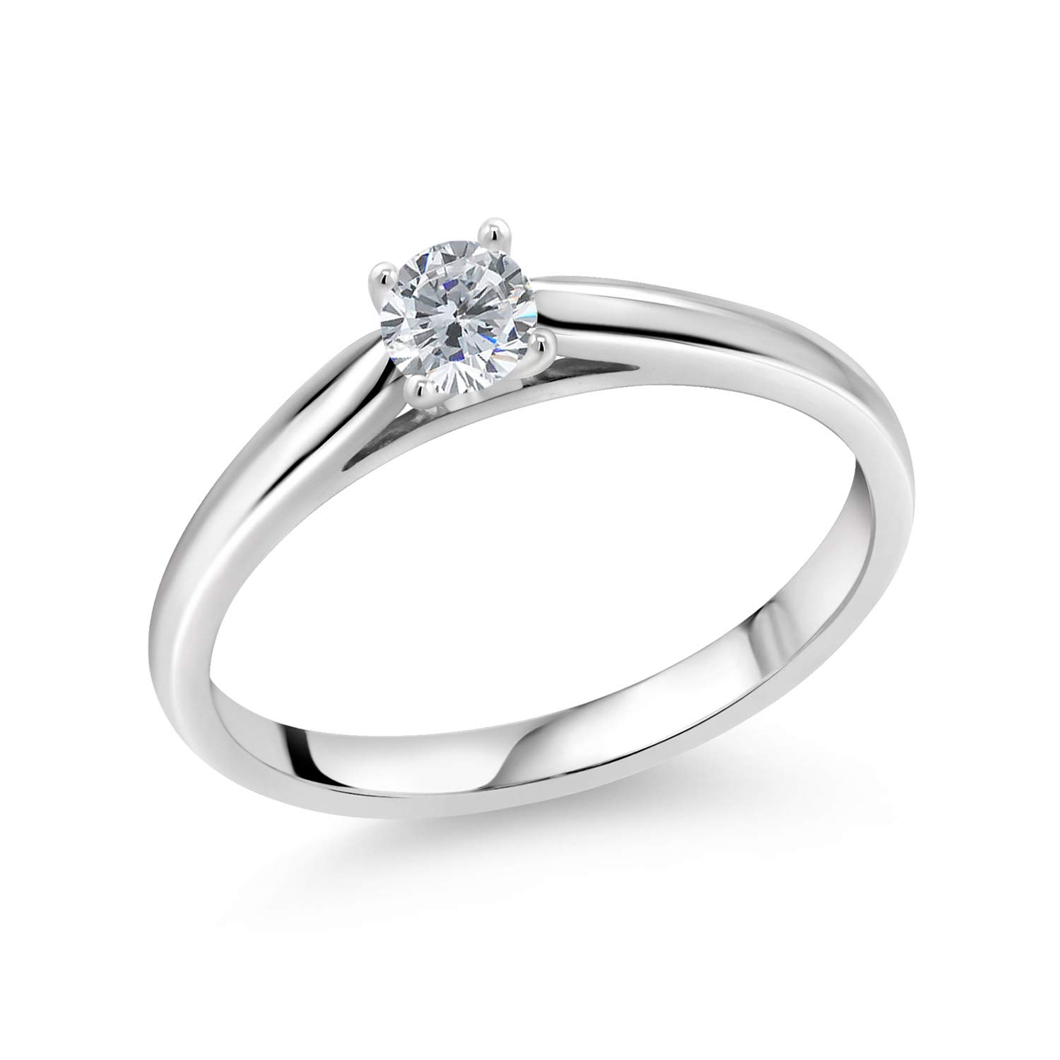 0.15 Ct Round G/H Diamond Ring in 10K White Gold - Gem Stone King | Elegant 3.5mm Wedding Band, Anniversary Gift & Everyday Jewelry for Women