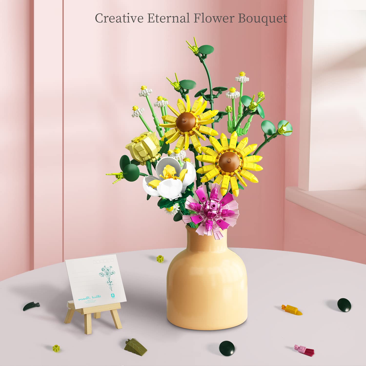 Sunflower Building Blocks Set - 439 Pieces Creative DIY Flower Bouquet Kit for Women, Girls, Adults & Kids Ages 6-12 | Valentine's Day, Christmas Gift Idea | Home Decor, STEM Toy & Stress Relief Activity | Perfect for Birthday Presents, Mother's Day & Office Desk Decoration