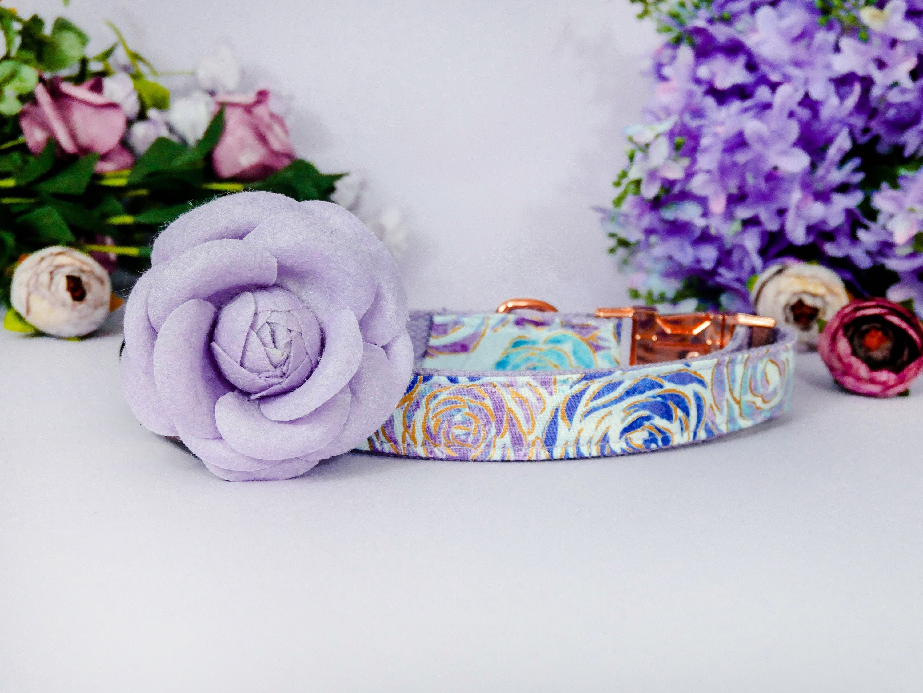 Purple Glitter Rose Dog Collar - Adjustable Pet Collar with Flower Design for Small & Medium Dogs - Perfect for Walks, Training & Special Occasions
