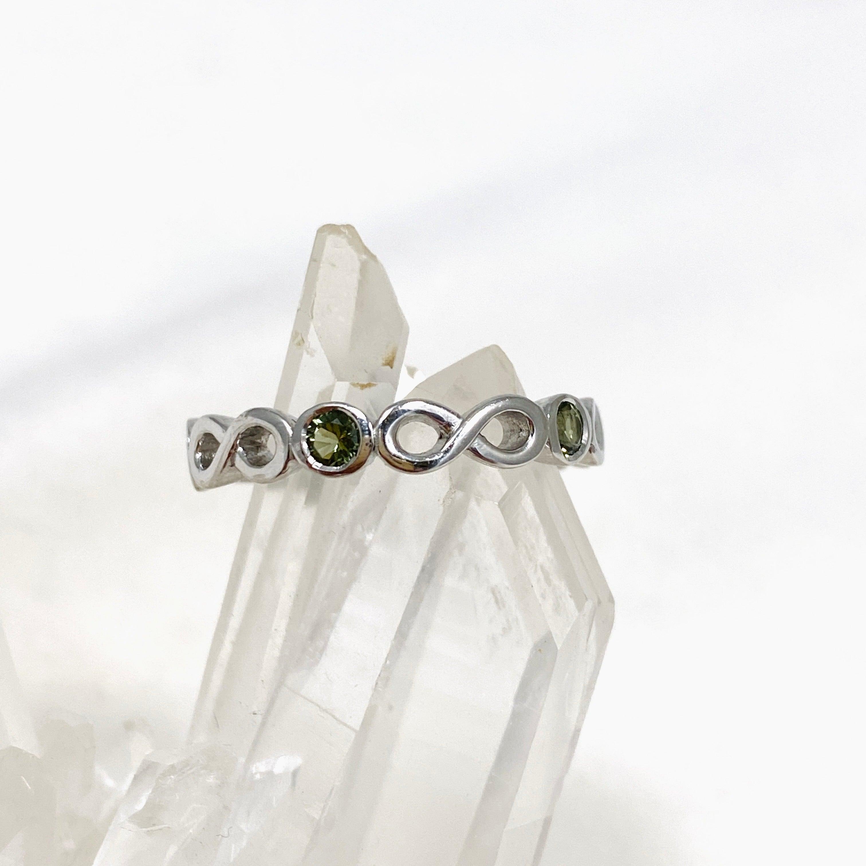 Moldavite Infinity 5 Stone Ring IVMR 02 - Genuine Moldavite Jewelry for Women, Sterling Silver Adjustable Ring, Spiritual Healing Crystal Jewelry - Perfect for Meditation, Energy Work & Unique Gifts