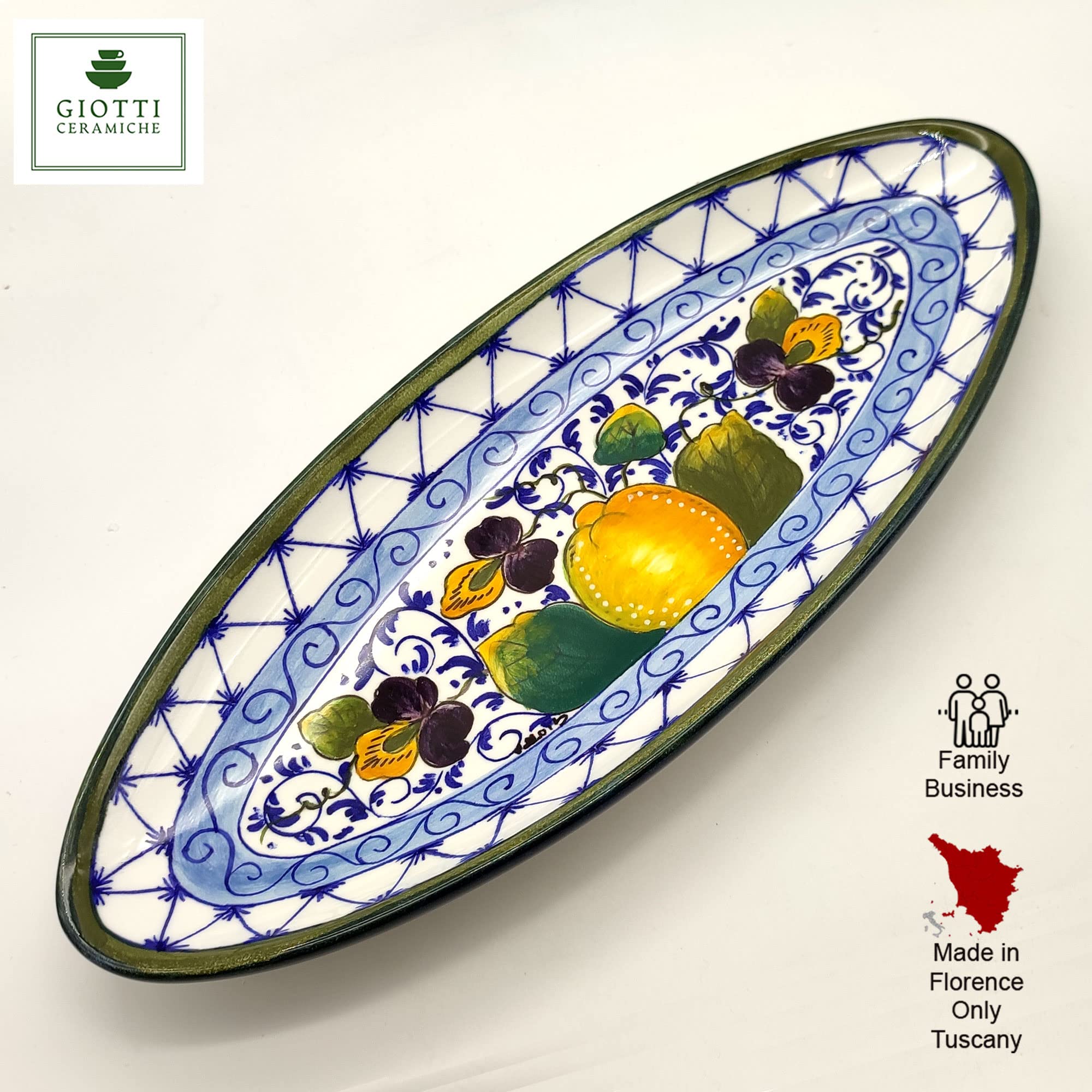 Italian Hand-Painted Small Oval Ceramic Tray - Tuscan Kitchen Serving Bowl for Meat, Lemon & Salad - Authentic Made in Italy Dinnerware Platter - Perfect for Entertaining, Dining & Home Decor