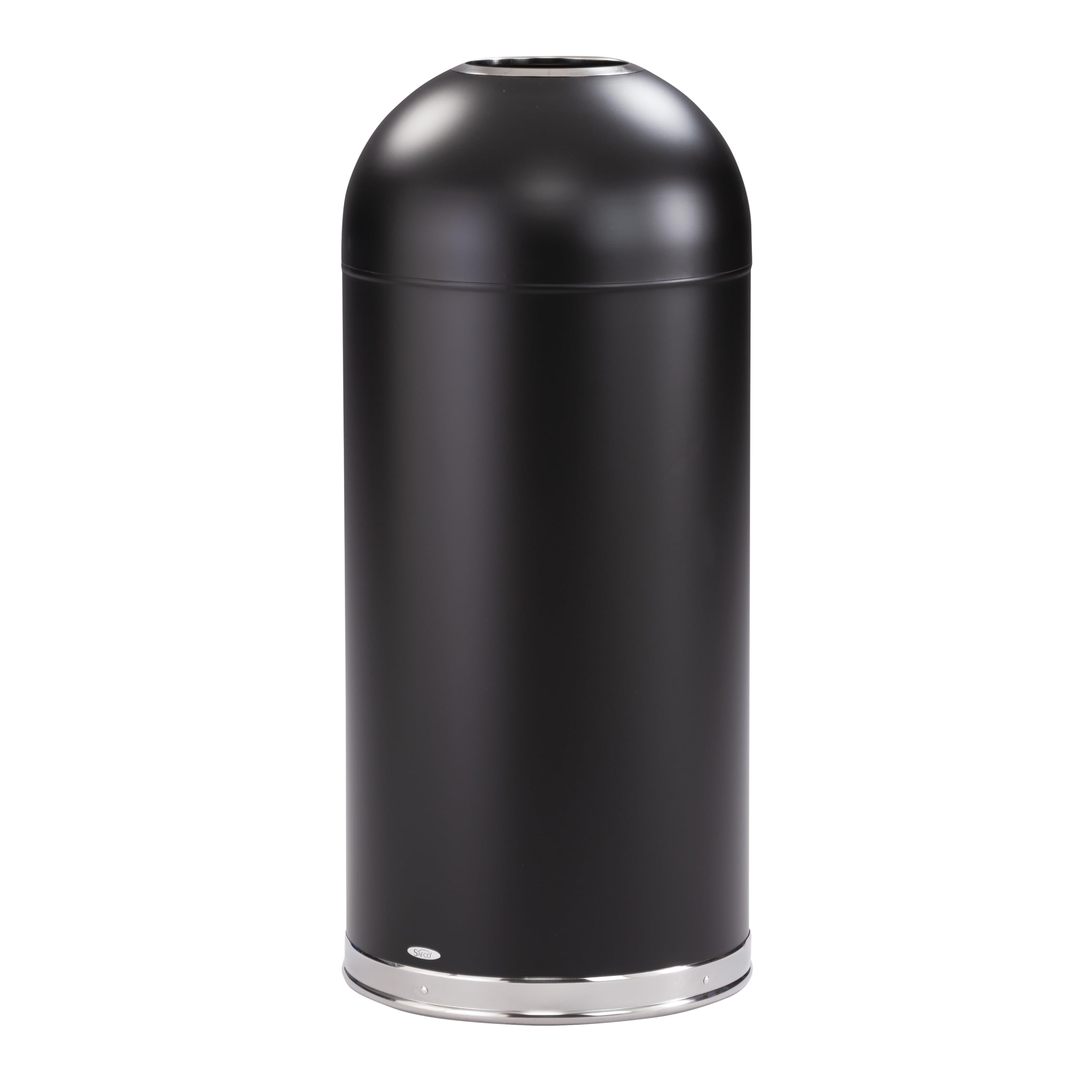 Safco 15 Gallon Stainless Steel Open Top Dome Trash Can - Hands-Free Indoor Garbage Bin with Lid - Black - Perfect for Kitchen, Office, Bathroom & Home Use