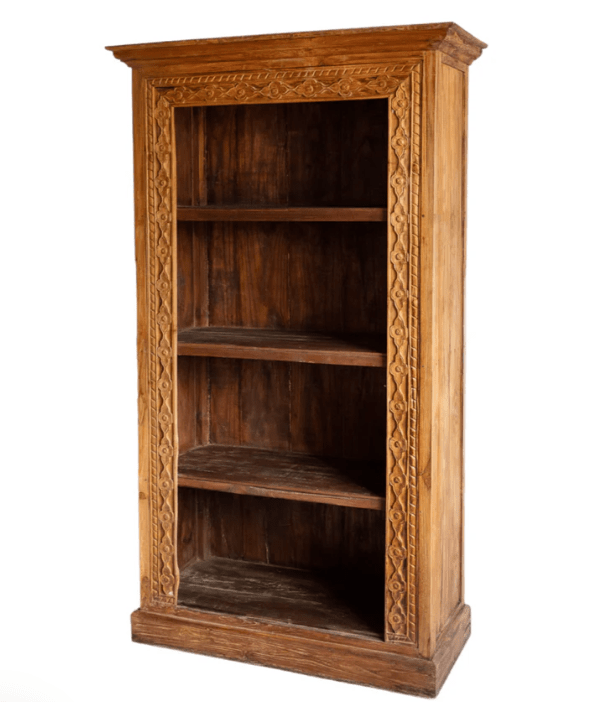Hand Carved Solid Wooden Bookshelf - Rustic Home Decor for Living Room, Bedroom, or Office - Perfect for Organizing Books, Displaying Decor, and Adding Natural Style