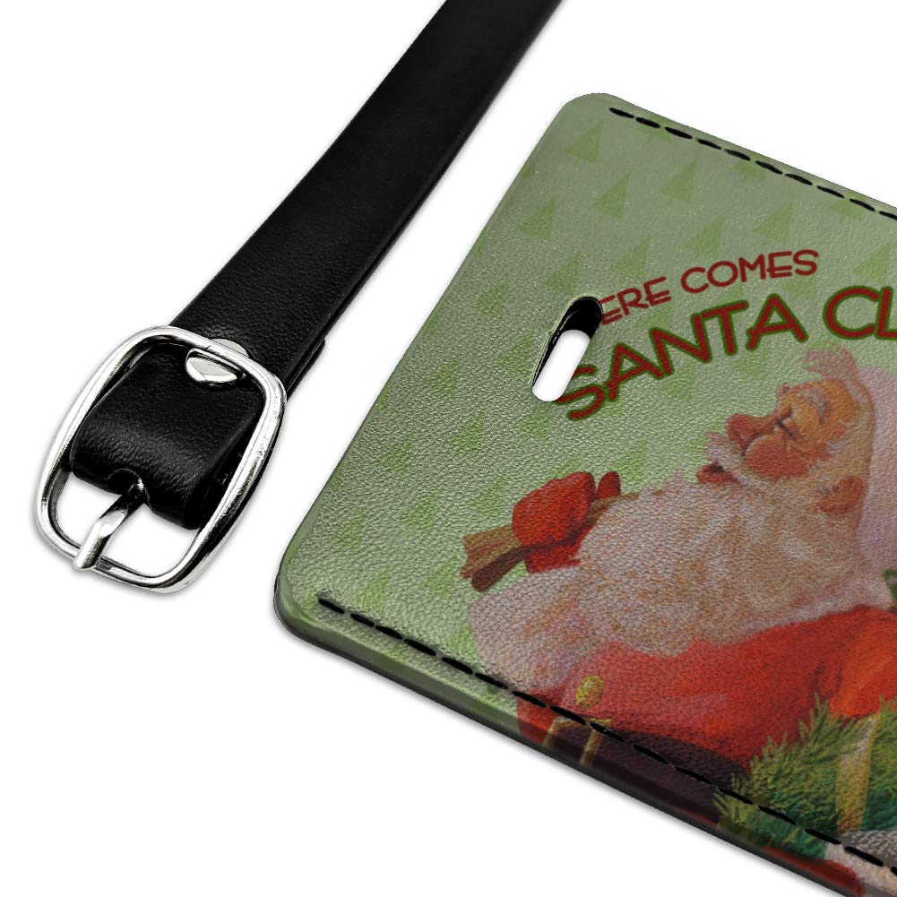 Santa Claus Leather Luggage Tag - Personalized Rectangle ID Card Holder for Christmas Travel & Gifts | Perfect for Suitcases, Backpacks, and Holiday Trips