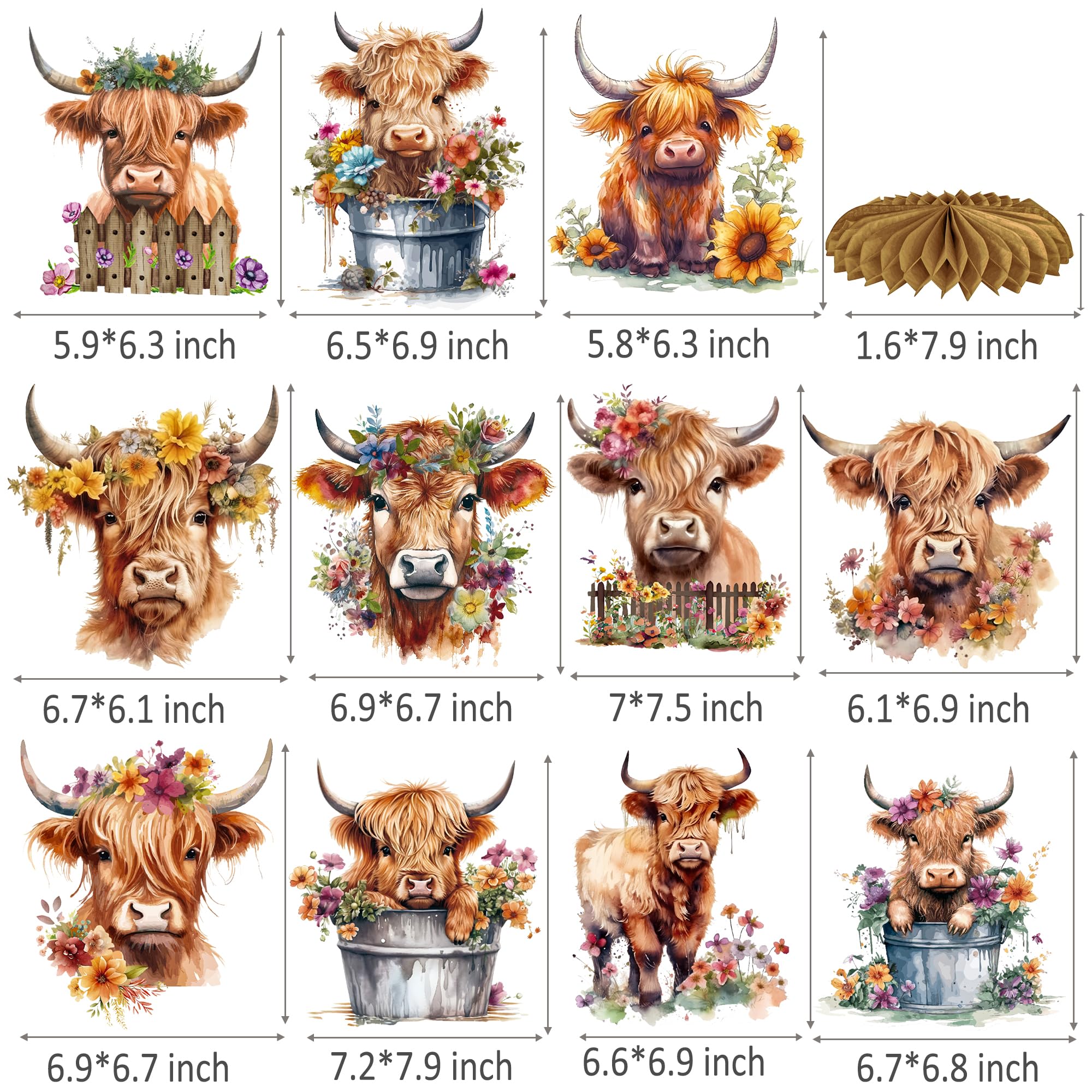 11pcs Highland Cow Honeycomb Centerpieces - Western Cow Themed Party Decorations for Birthday & Baby Shower | Farmhouse Table Decor, Rustic Wedding, Nursery Room Wall Art