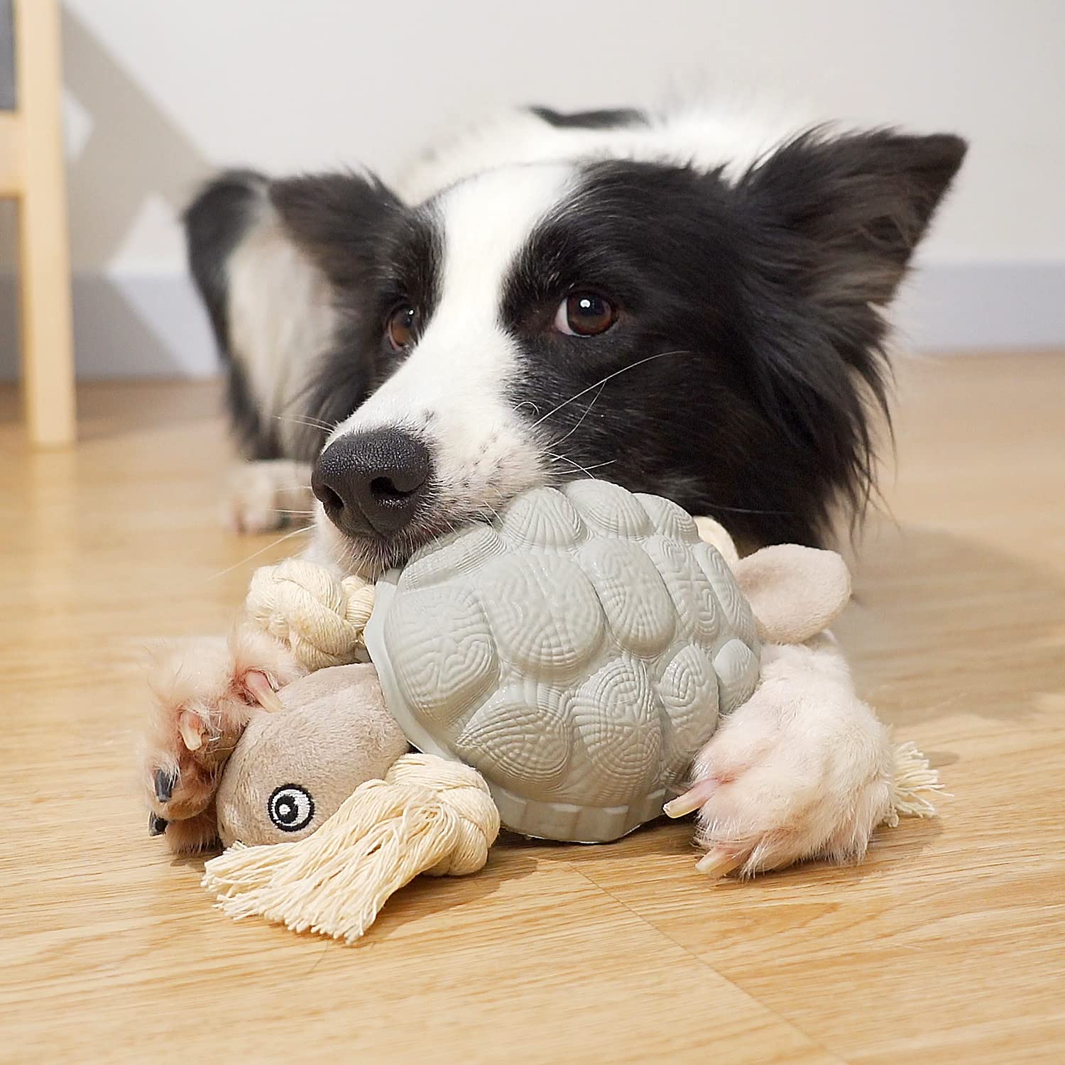 Durable Dog Chew Toys for Teeth Cleaning & Food Dispensing - Interactive Turtle Shaped Pet Toy for Medium & Large Dogs | Great for Boredom Relief & Dental Health (Grey)