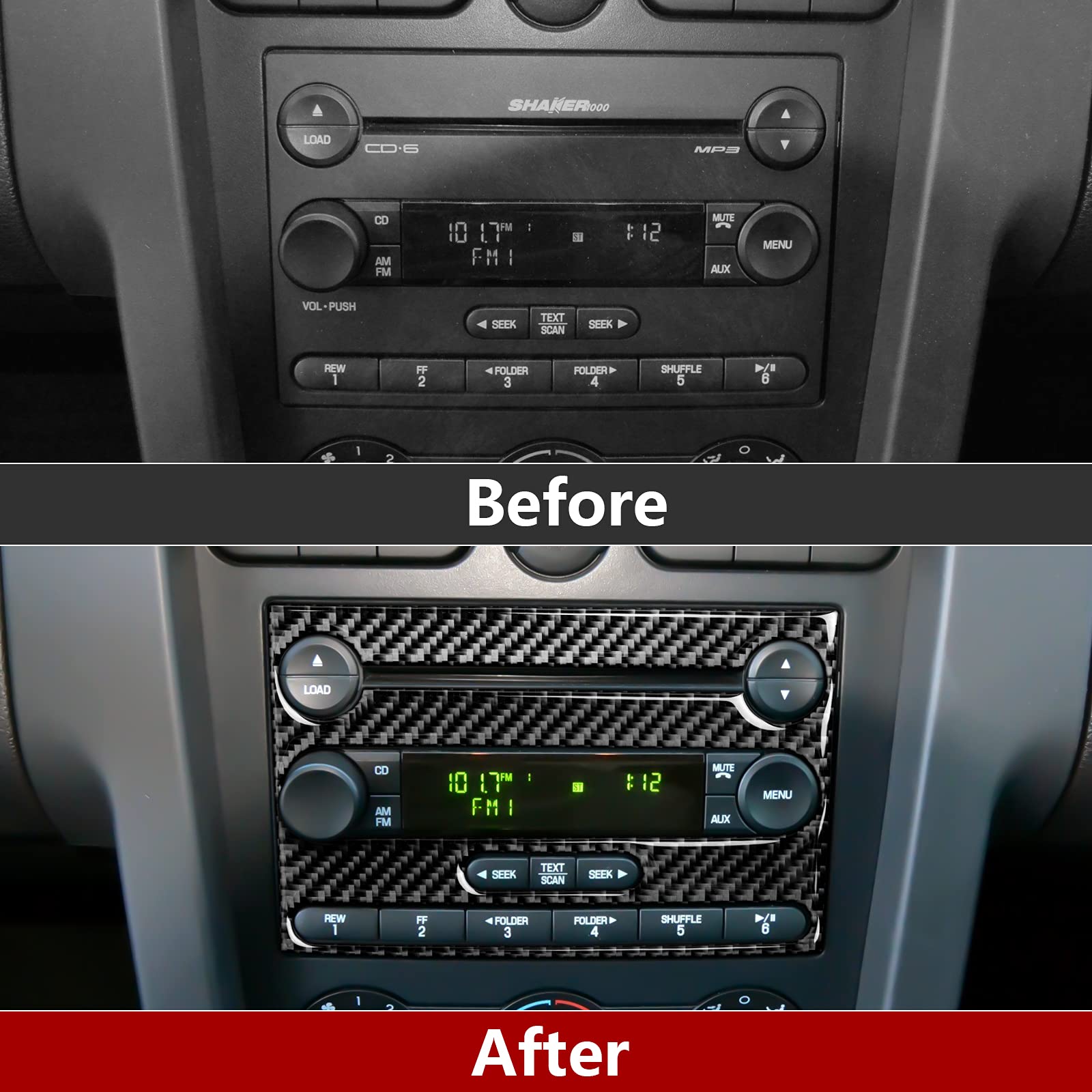Premium Carbon Fiber Center Console CD Panel Sticker Cover for 2005-2009 Ford Mustang | Interior Trim Accessories | Perfect for Car Customization & Protection