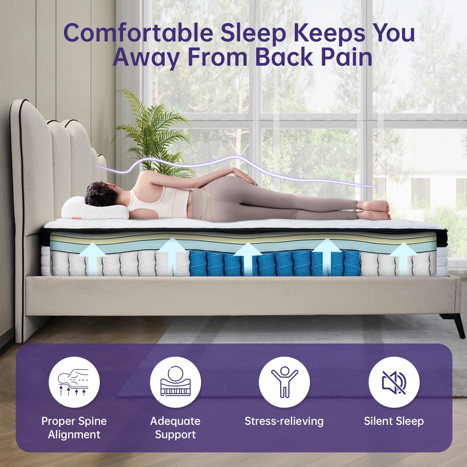 12 Inch Queen Size Mattress in a Box - Memory Foam & Pocket Spring Hybrid for Pressure Relief & Comfort - Medium Firm Support - Fiberglass Free, CertiPUR-US Certified - Perfect for Bedrooms, Guest Rooms, and Apartments