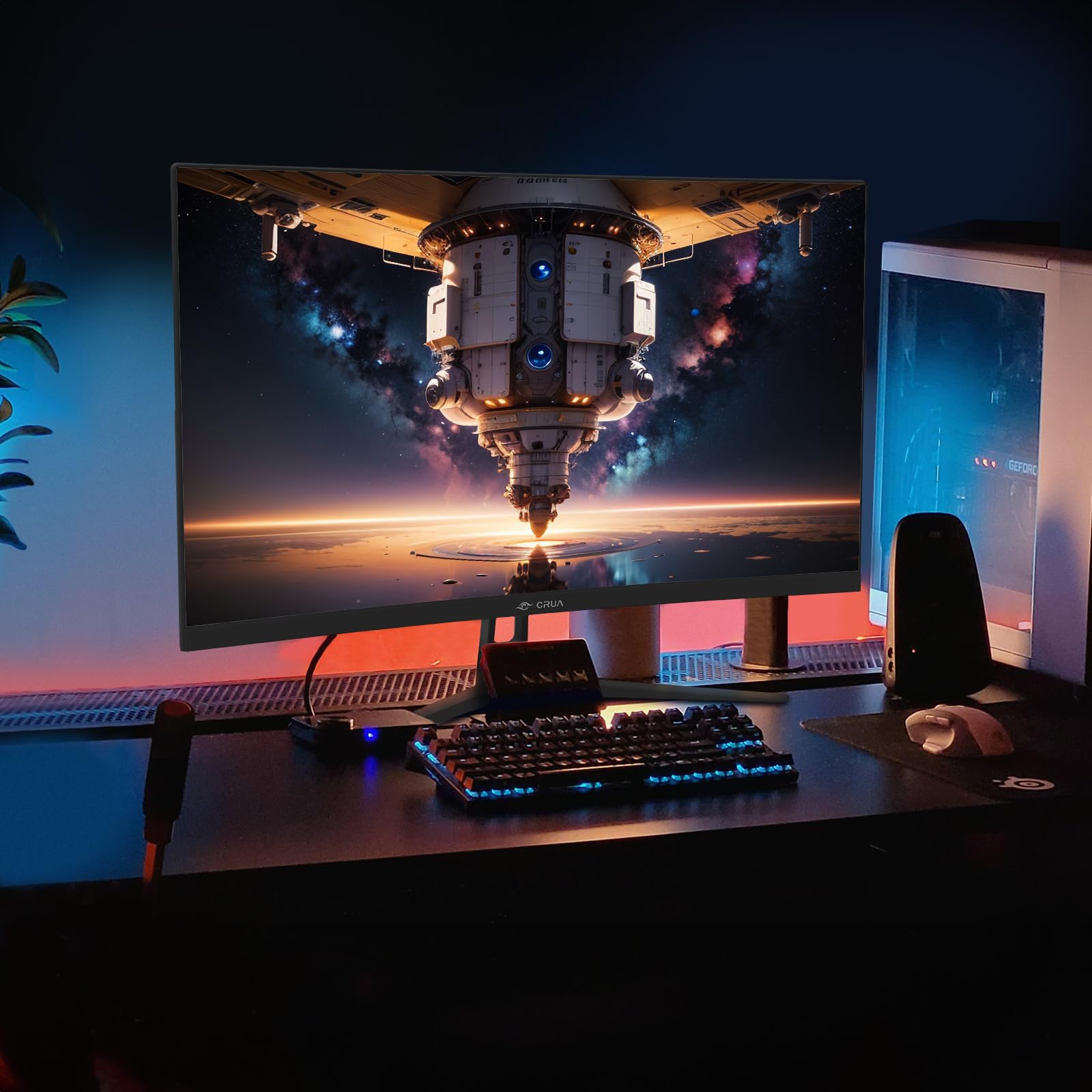 CRUA 27 Inch Curved Gaming Monitor 280Hz 240Hz, 1ms GTG Response, FHD 1080P VA Panel, 99% sRGB, 1800R Curvature, FreeSync Compatible, HDMI/DP Ports, Wall Mountable, Tilt Adjustable, Eye Care Technology - Perfect for Esports, PC Gaming, and Home Office Setup