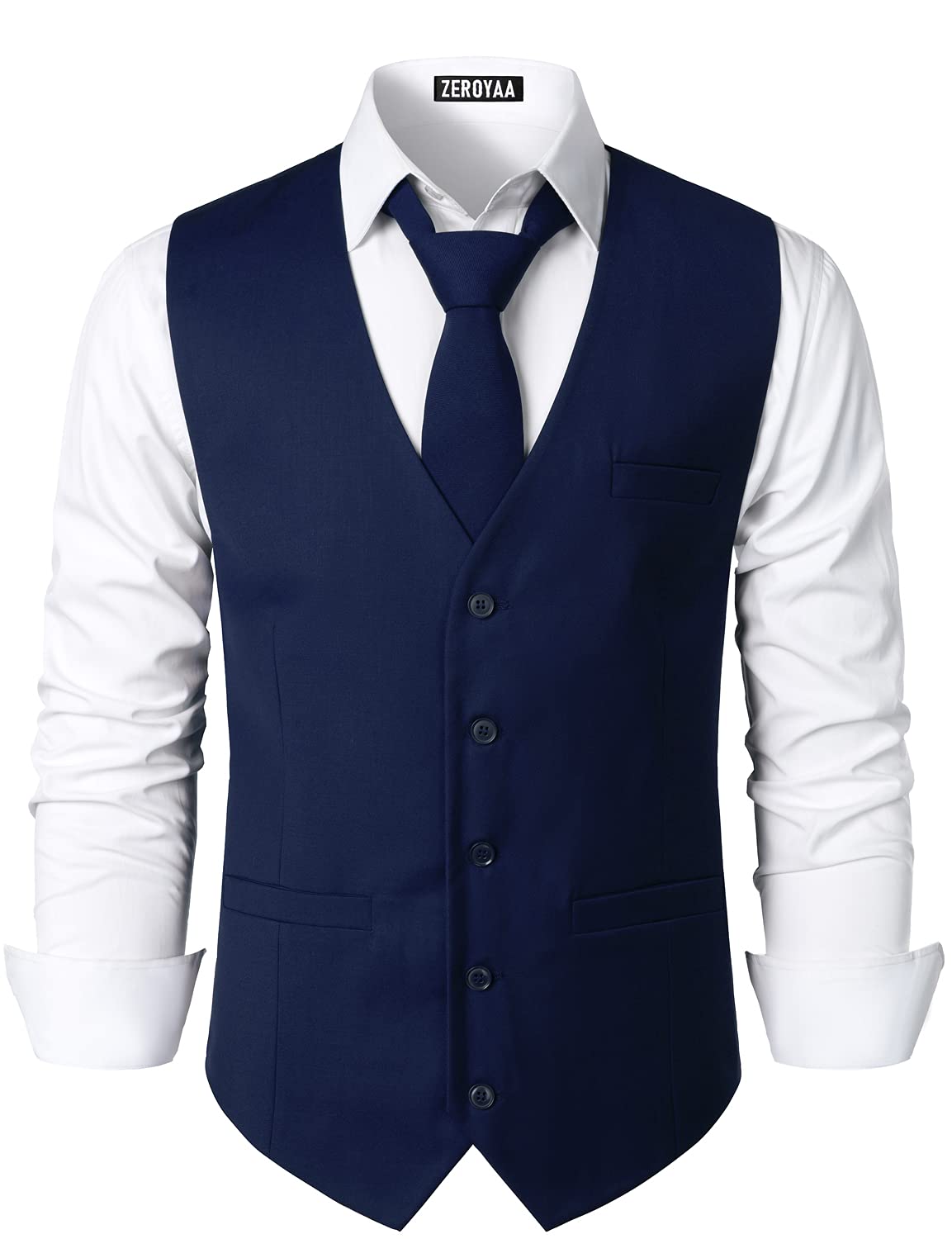 ZEROYAA Men's Slim Fit 3-Pocket Business Formal Vest | Waistcoat for Suit & Tuxedo | Wedding, Office & Evening Occasions