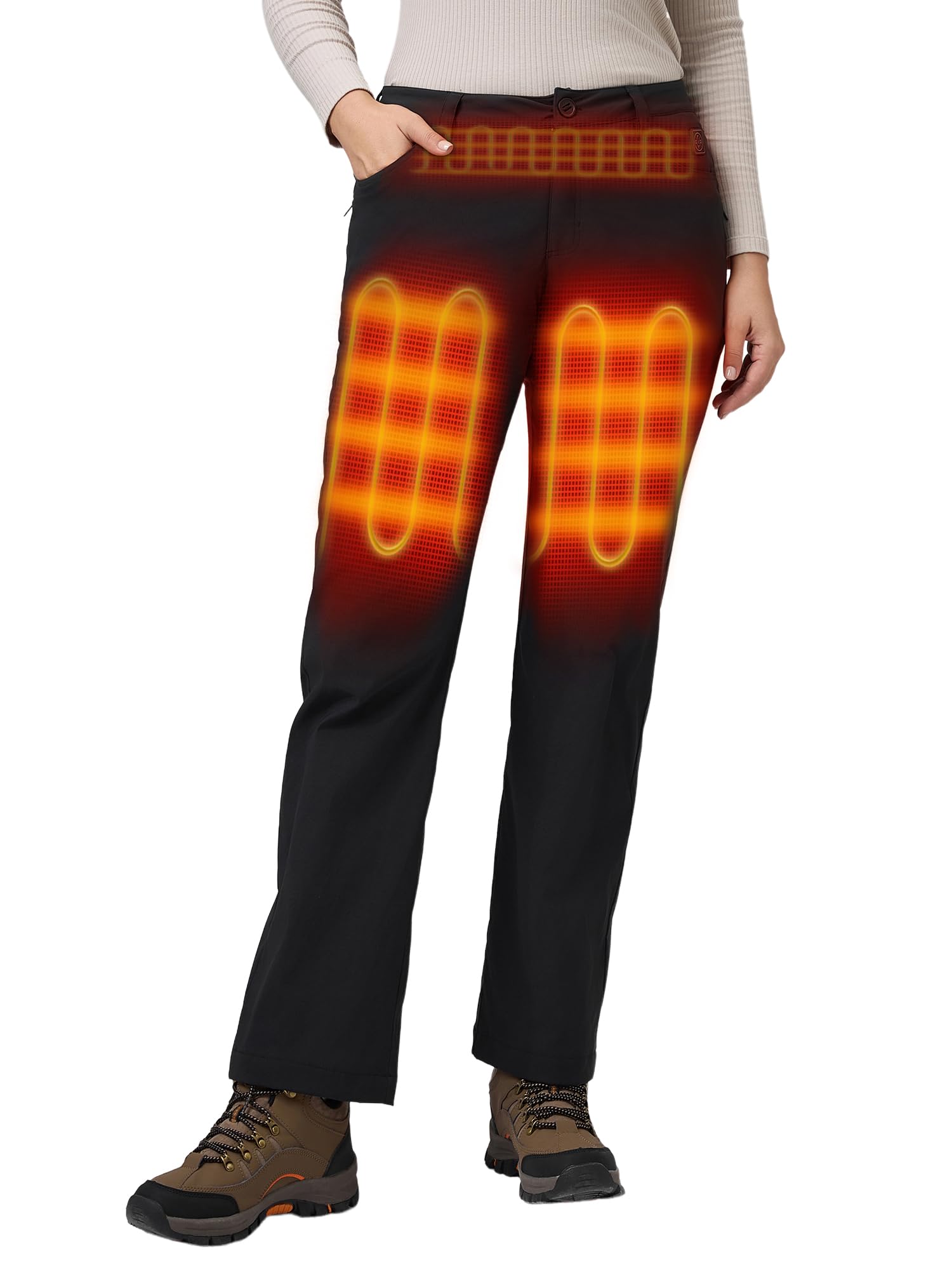 ORORO Women's Fleece-Lined Heated Pants with Battery - Thermal Winter Pants for Outdoor Activities, Work & Daily Wear - USB Rechargeable (Charger Not Included) - Perfect for Skiing, Hiking & Cold Weather Commutes