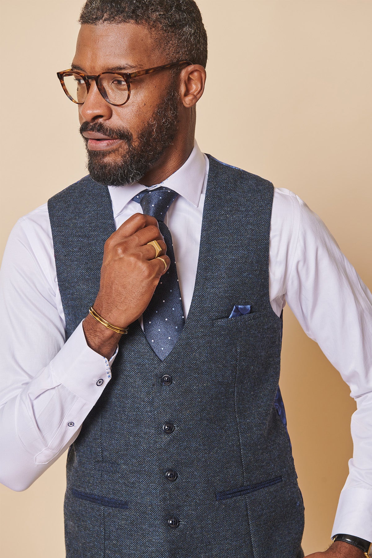 Marlow Blue Tweed Three Piece Suit for Men | Premium Wool Blend Formal Suit | Perfect for Weddings, Business Meetings & Special Occasions