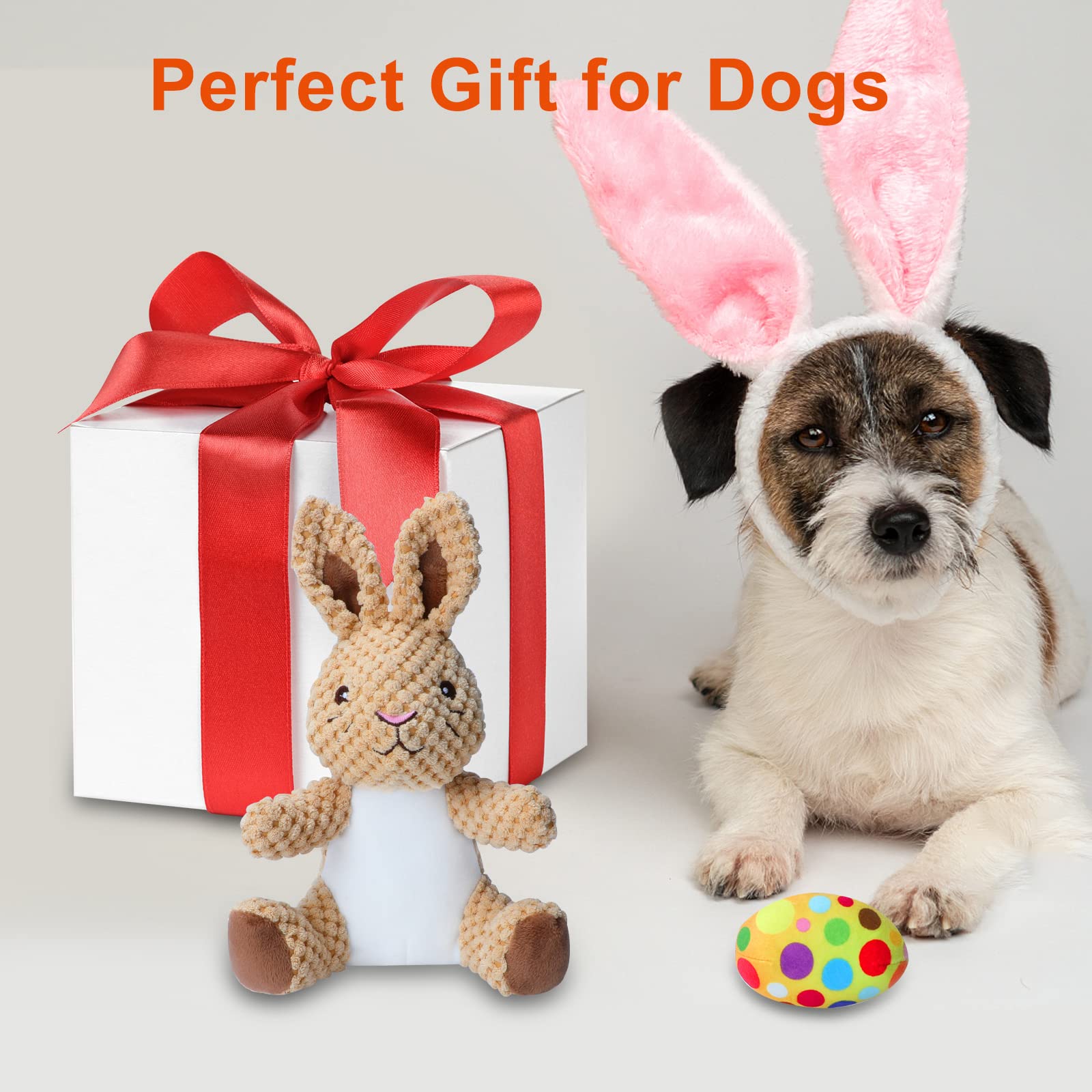 **YUEPET Easter Bunny Dog Chew Toys - Squeaky Plush Dog Toys for Teeth Cleaning, Soft Stuffed Easter Egg Toy for Small & Medium Puppies - Perfect for Playtime & Training (Yellow)**
