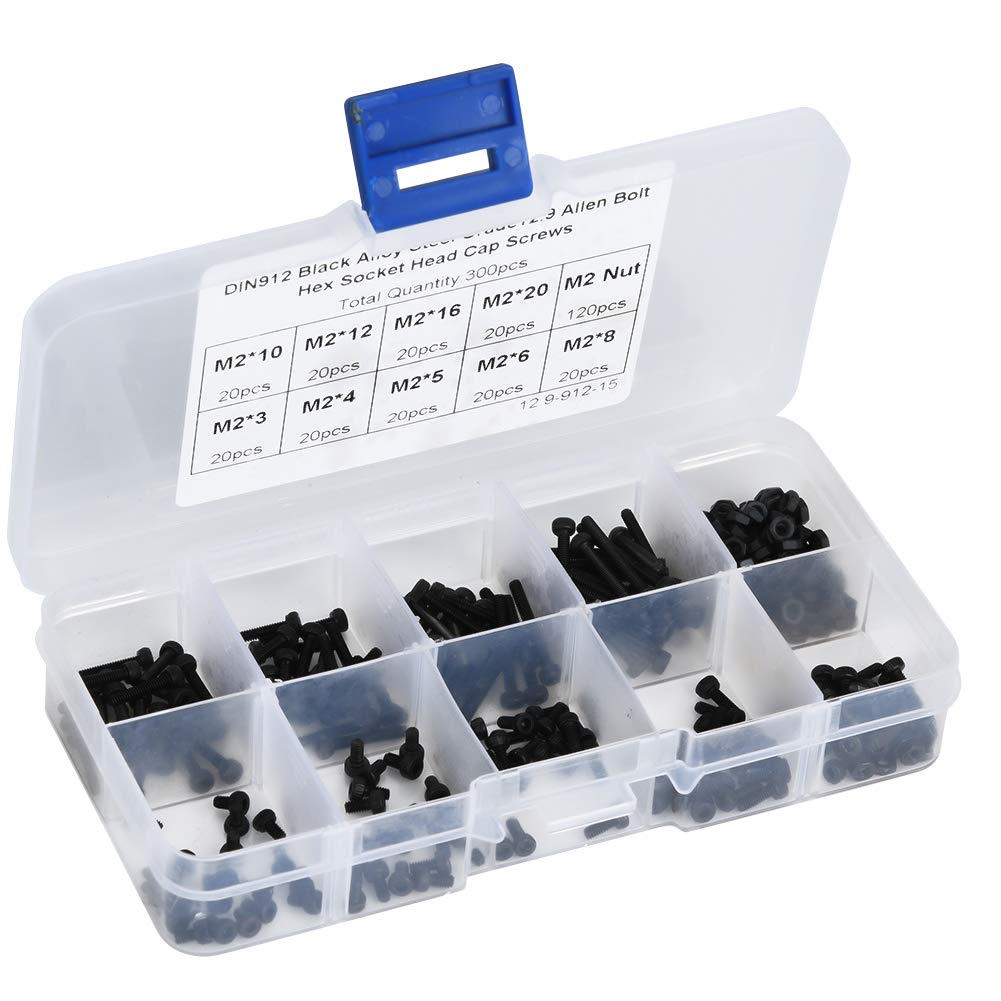 M2 Hex Socket Screw Bolt Nut Kit - 300PCS 12.9 Grade Alloy Steel for DIY & Repair