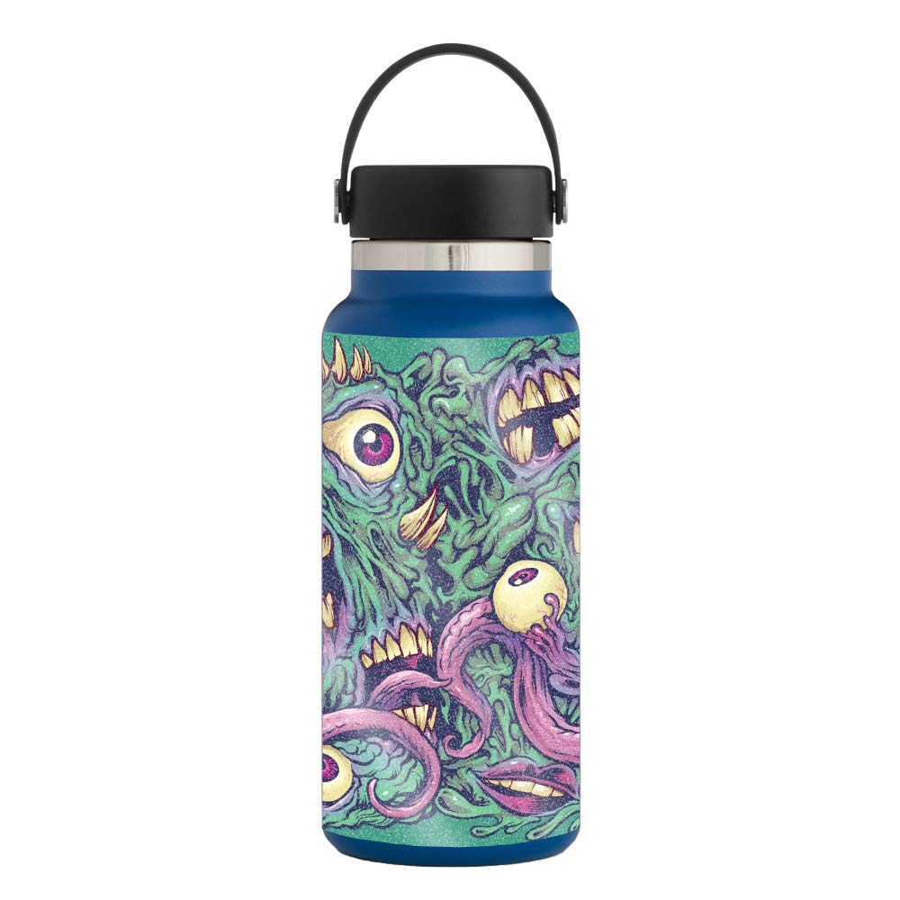 MightySkins Glossy Glitter Protective Skin for Hydro Flask 32 oz Wide Mouth Water Bottle - Eyes & Teeth Design | Durable High-Gloss Finish | Easy to Apply & Remove | Made in USA | Perfect for School, Gym, Travel & Outdoor Activities