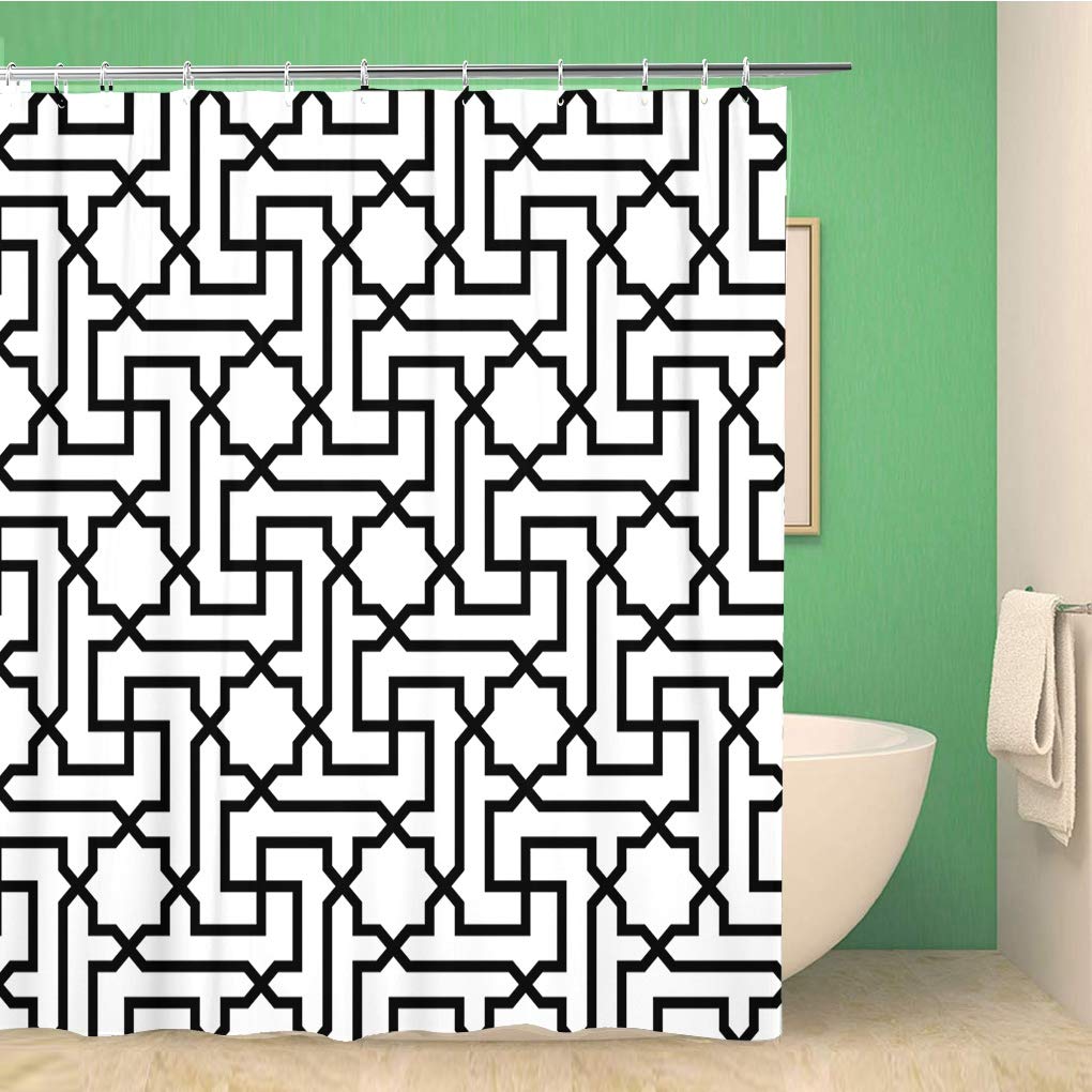 Modern Abstract Moroccan Pattern Bathroom Shower Curtain - Waterproof Polyester Fabric 72x72 Inches with Hooks - Artistic Metal Architectural Design for Stylish Home Decor - Perfect for Bathrooms, Guest Rooms, and Spa Retreats