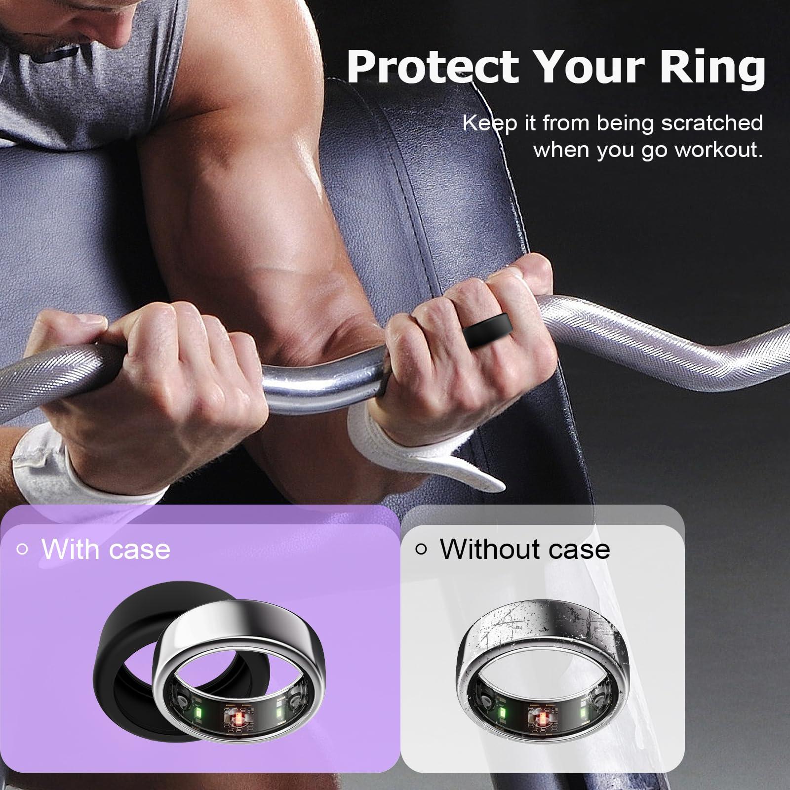 TiMOVO 6-Pack Silicone Ring Case for Oura Ring Gen 4/Gen 3/Galaxy Ring/Ring AIR/RingConn - Anti-Scratch Elastic Ring Cover (Size S) - Black/Gray/Purple - Perfect for Gym, Travel & Daily Wear Protection