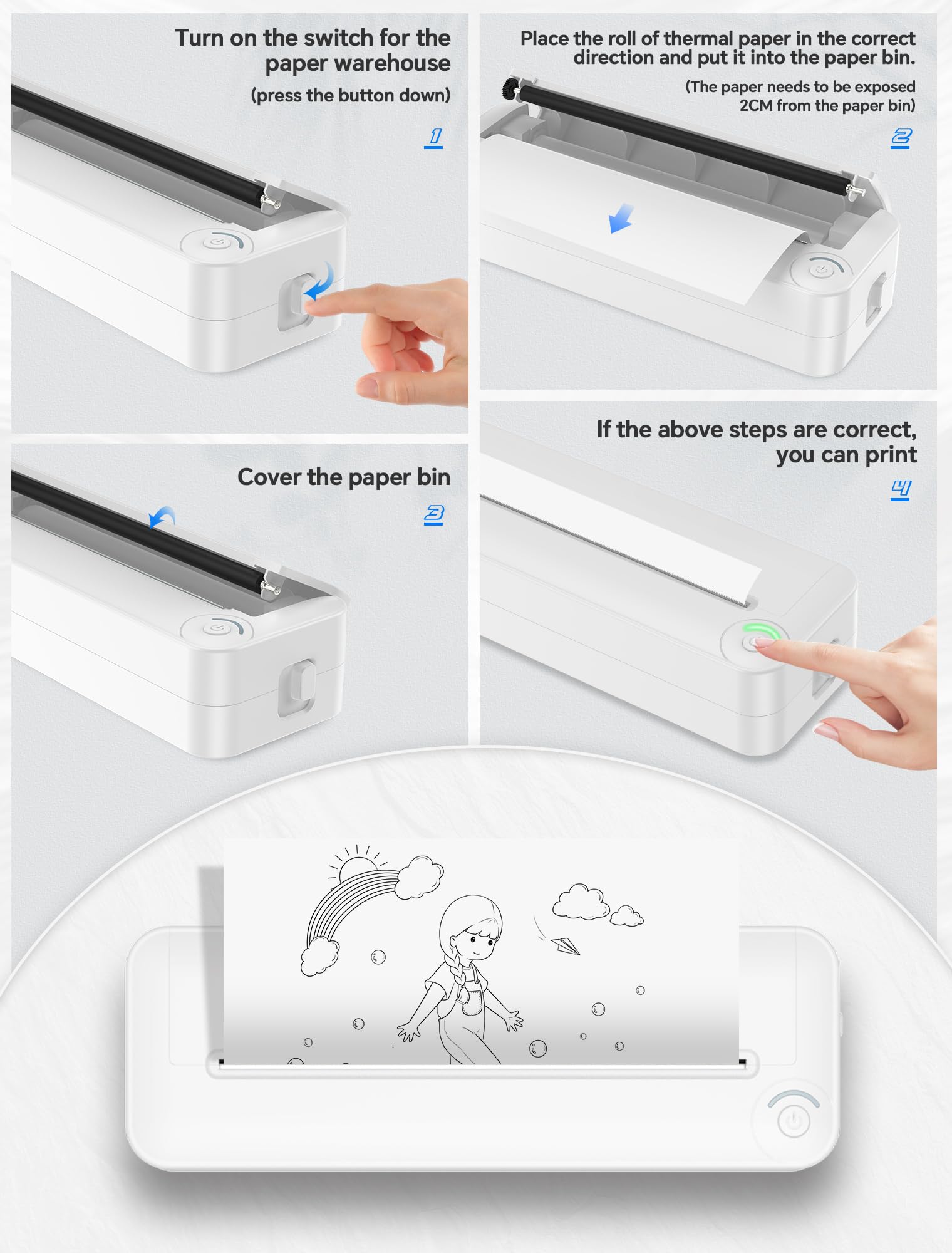 Relassy Portable Wireless Bluetooth Thermal Printer - Inkless A4 Paper Printer for Android iOS Phones & Laptops | Compact Travel Printer for Home, Office, School, Business & On-the-Go Printing Needs