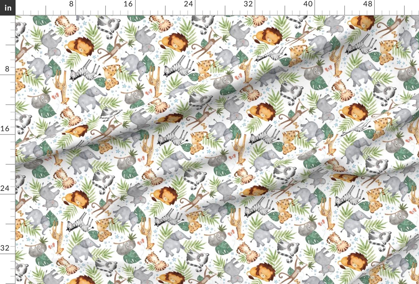 Premium Spoonflower Jungle Friends Safari Animal Print Minky Fabric by The Yard - White Nursery Fabric with Lion, Elephant & Giraffe Patterns - Perfect for Sewing Baby Blankets, Quilt Backing & Plush Toys (Ideal for Nursery Decor, DIY Baby Gifts & Soft Home Accessories)