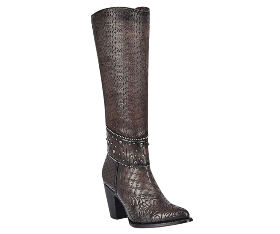 Women's Cuadra CU584 LD Black/Brown Embroidered Studded Round Toe Boots - Perfect for Western Fashion, Cowgirl Outfits & Country Events