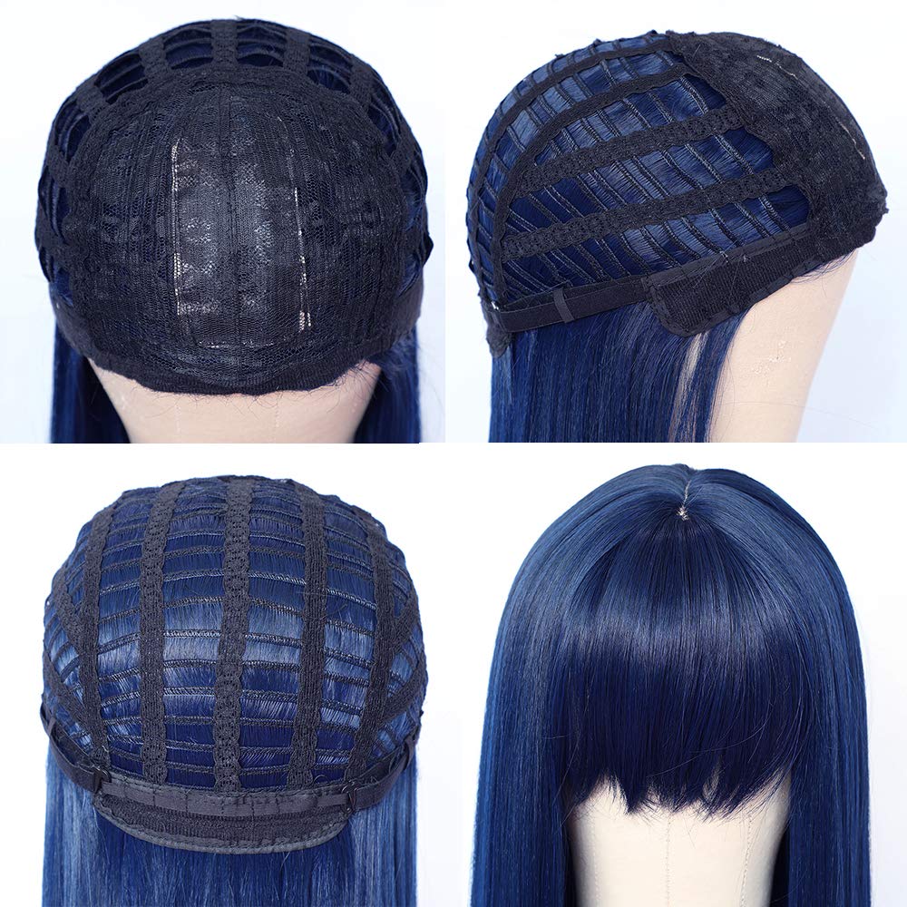 Heat Resistant Synthetic Blue Hair Wig with Bangs - No Lace Fashion Wig for Women | Perfect for Cosplay, Costume Parties & Everyday Style