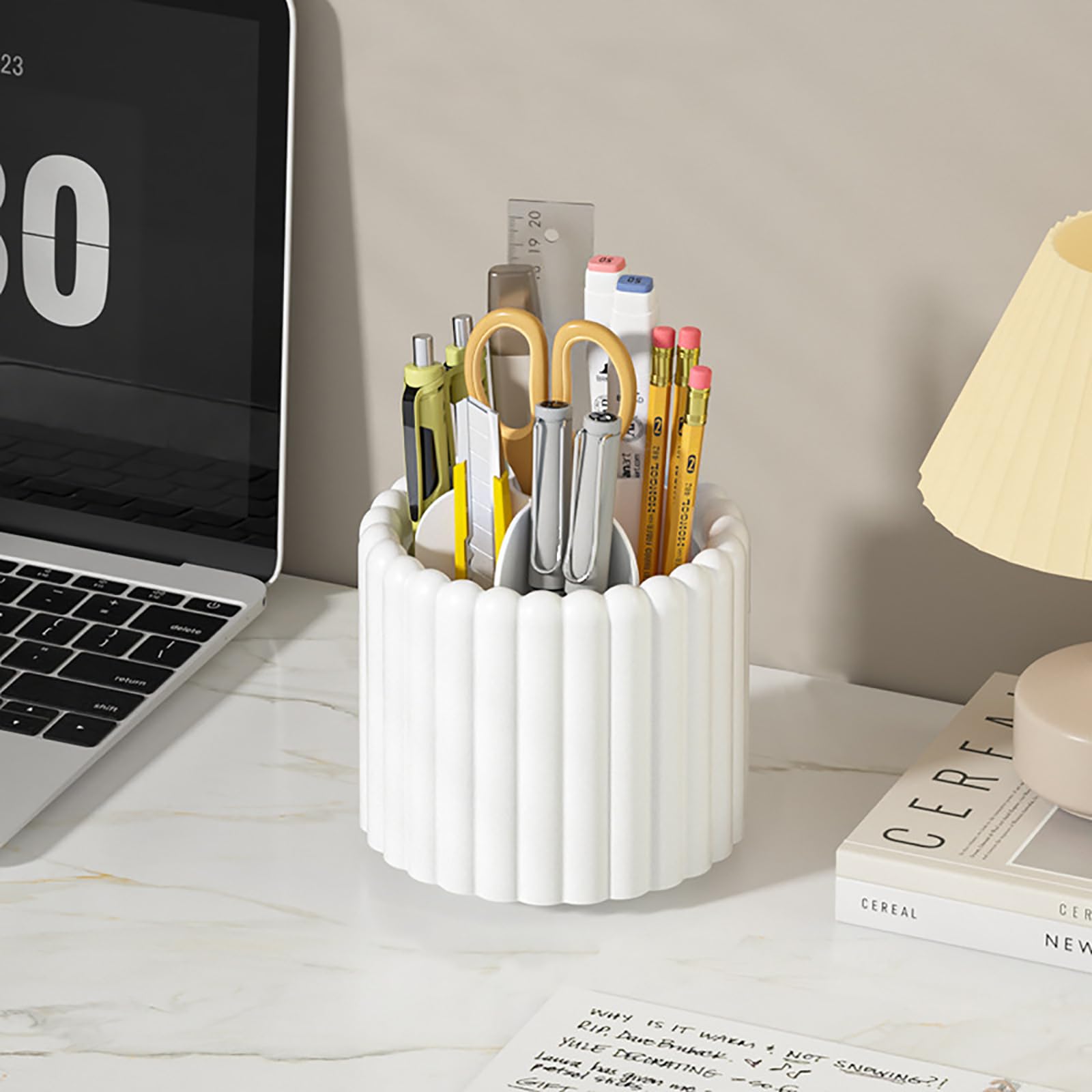 Anyoifax 360° Rotating Makeup Brush Holder with 7 Slots - Spinning Cosmetic Brush Organizer & Pen Storage for Vanity, Dresser, Desk (White) | Perfect for Makeup Artists & Beauty Enthusiasts