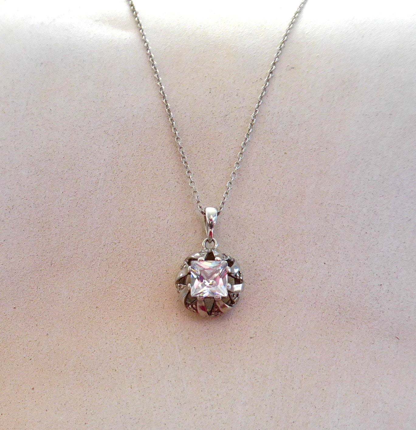 Princess Cut Square CZ Diamond Pendant Necklace - Sterling Silver Chain Jewelry for Women - Perfect for Weddings, Parties & Everyday Elegance