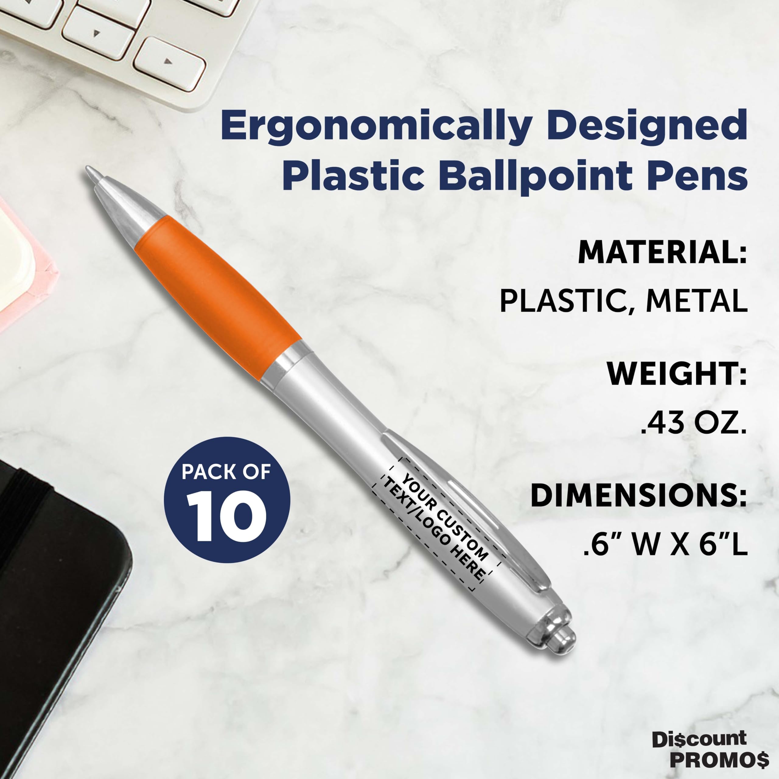 Customized Ergonomic Ballpoint Pens with Rubber Grip - 10 Pack Personalized Click-to-Write Pens with Black Ink for School, Office & Business Use | Bulk Promotional Pens for Students, Teachers & Corporate Gifts