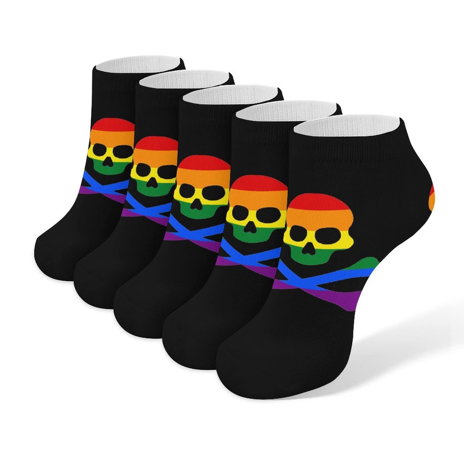 Rainbow Pride Flag & Skull Crossbones Low Cut Athletic Socks - 5 Pairs Breathable Ankle Socks for Men & Women - Perfect for Running, Gym, LGBTQ+ Events & Everyday Wear - Great for Pride Parades, Workouts, and Casual Fashion - Ideal for Sports, Festivals, and LGBTQ+ Supporters - Best for Pride Month Celebrations, Gym Sessions, and Showing LGBTQ+ Allyship