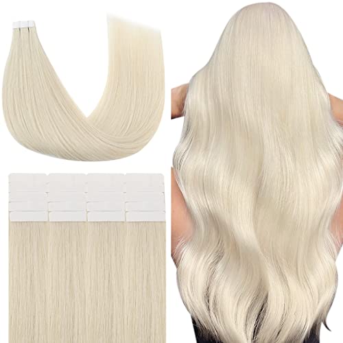 YoungSee Remy Tape in Hair Extensions Blonde #60 - 16 Inch Human Hair Tape Extensions (20pcs, 50g) for Volume & Length - Perfect for Parties, Weddings & Everyday Styling