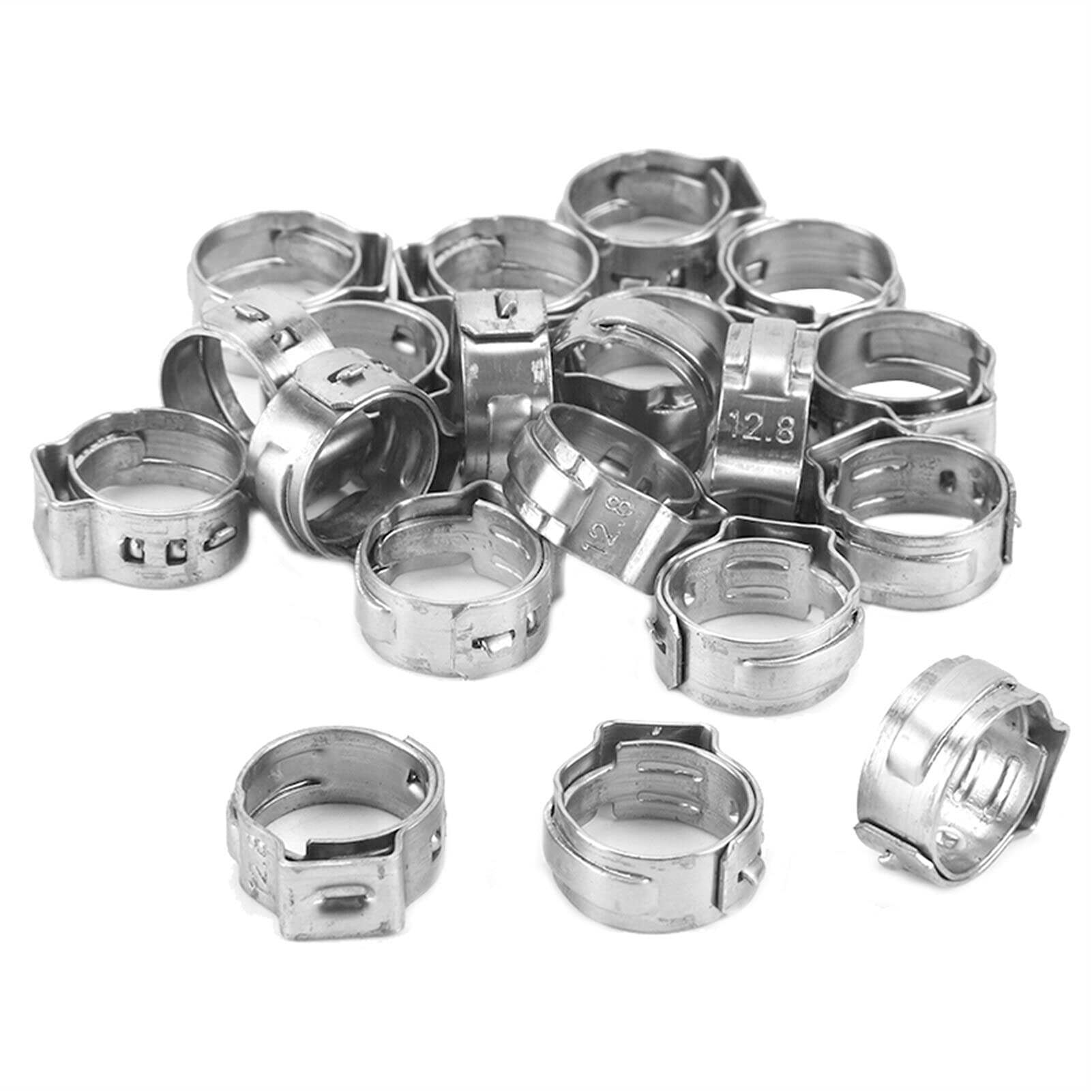 130pcs Stainless Steel Single Ear Hose Clamps - 7 Sizes Mixed Assortment for Water Pipe, Fuel Line & Automotive Hoses - Durable Leak-Proof Clamps for Plumbing, Gardening & DIY Projects