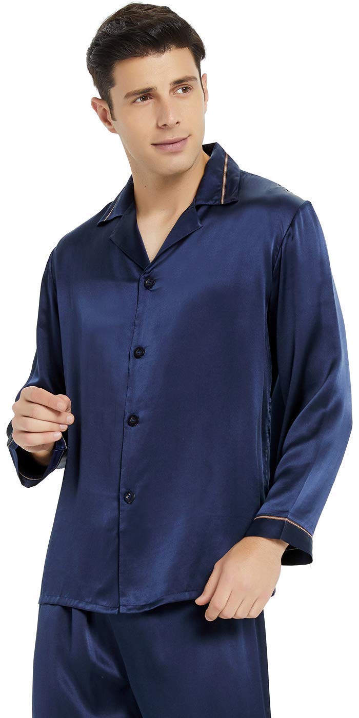 100% Pure Mulberry Silk Men's Luxury Pajama Set - Long Sleeve Sleepwear for Comfort & Relaxation | Perfect for Home Lounging, Spa Nights & Gift Giving