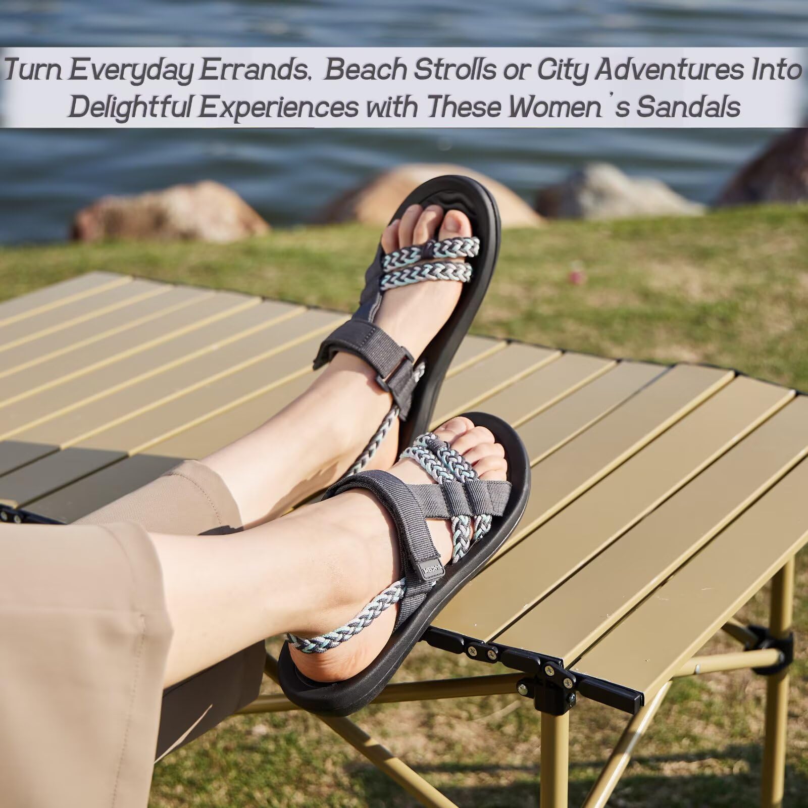 **MEGNYA Women's Hiking Sandals - Comfortable Walking Flip Flops with Arch Support, Adjustable Hook & Loop Straps - Perfect for Beach, Vacation & Outdoor Adventures**