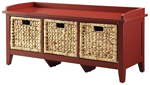 Major-Q Storage Bench with 3 Baskets - Burgundy Entryway Organizer for Hallway & Living Room