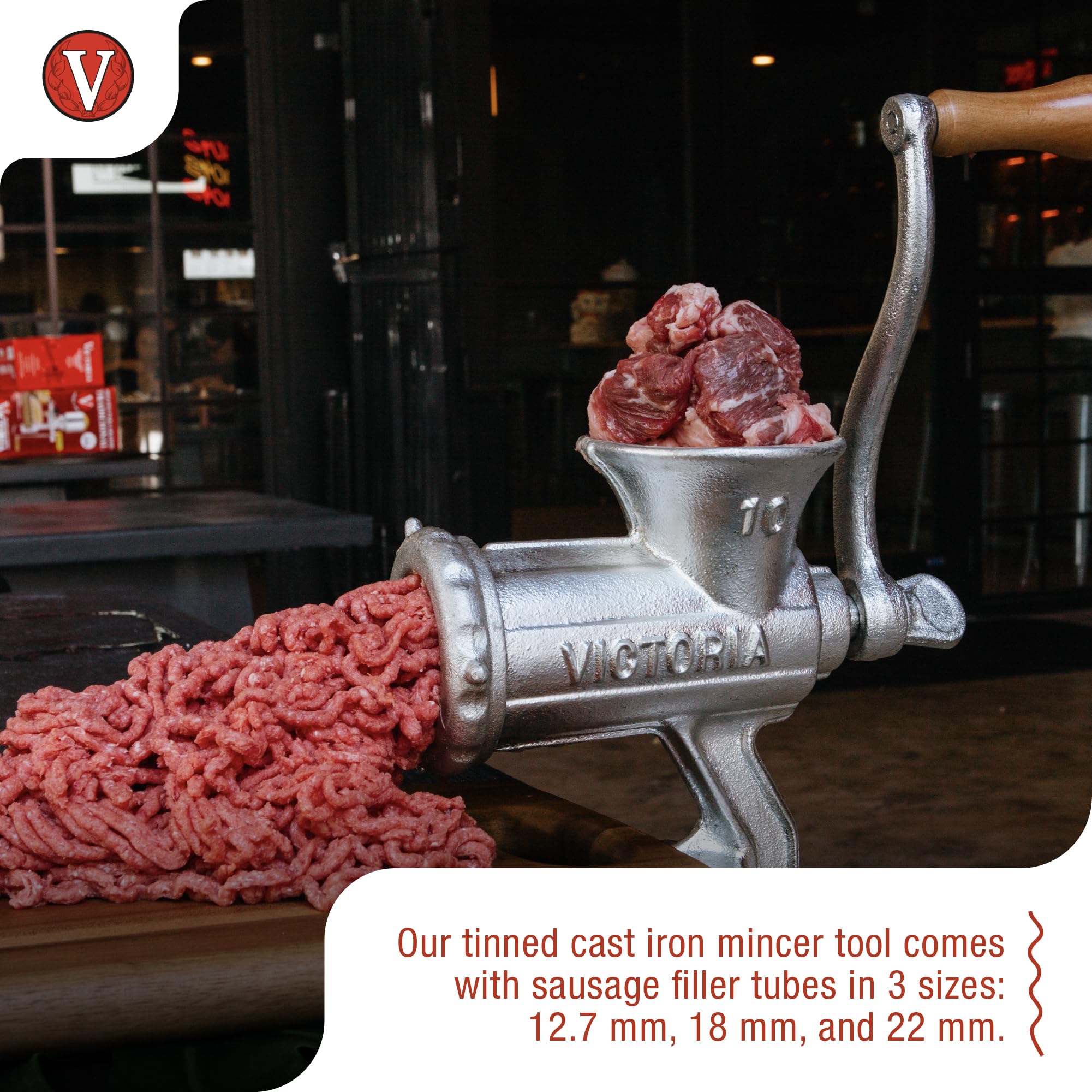 Victoria Cast-Iron Meat Grinder with Table Clamp - Heavy Duty Manual Sausage Grinder & Meat Mincer No.10 - Made in Colombia - Perfect for Home Kitchen, Sausage Making & Meat Processing