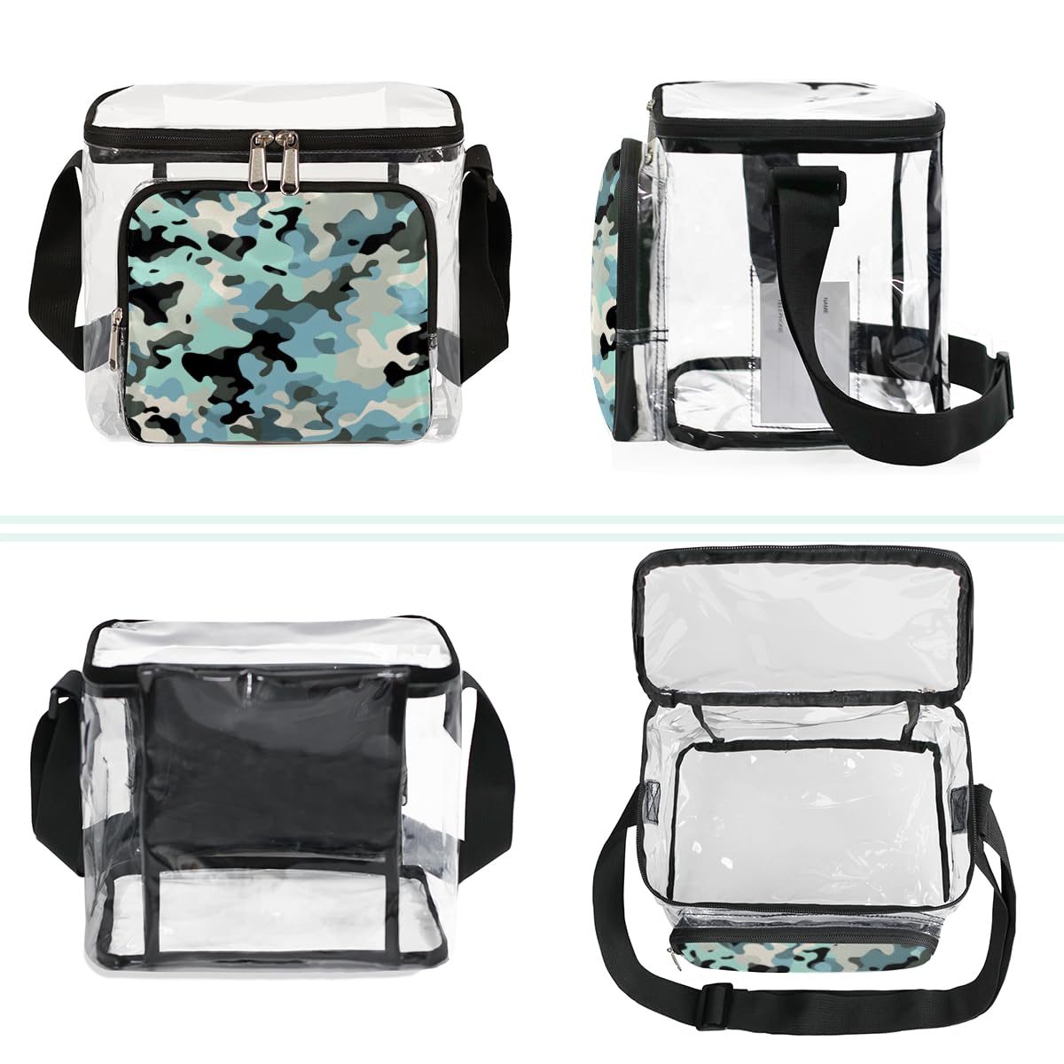 GzLeyigou Camouflage Clear Tote Bag with Handles - Blue Black Camo Transparent Crossbody Shoulder Lunch Bag for Women & Men | Outdoor Travel, Picnic, Concert, Sports Events | Stadium Approved Multipurpose Carryall