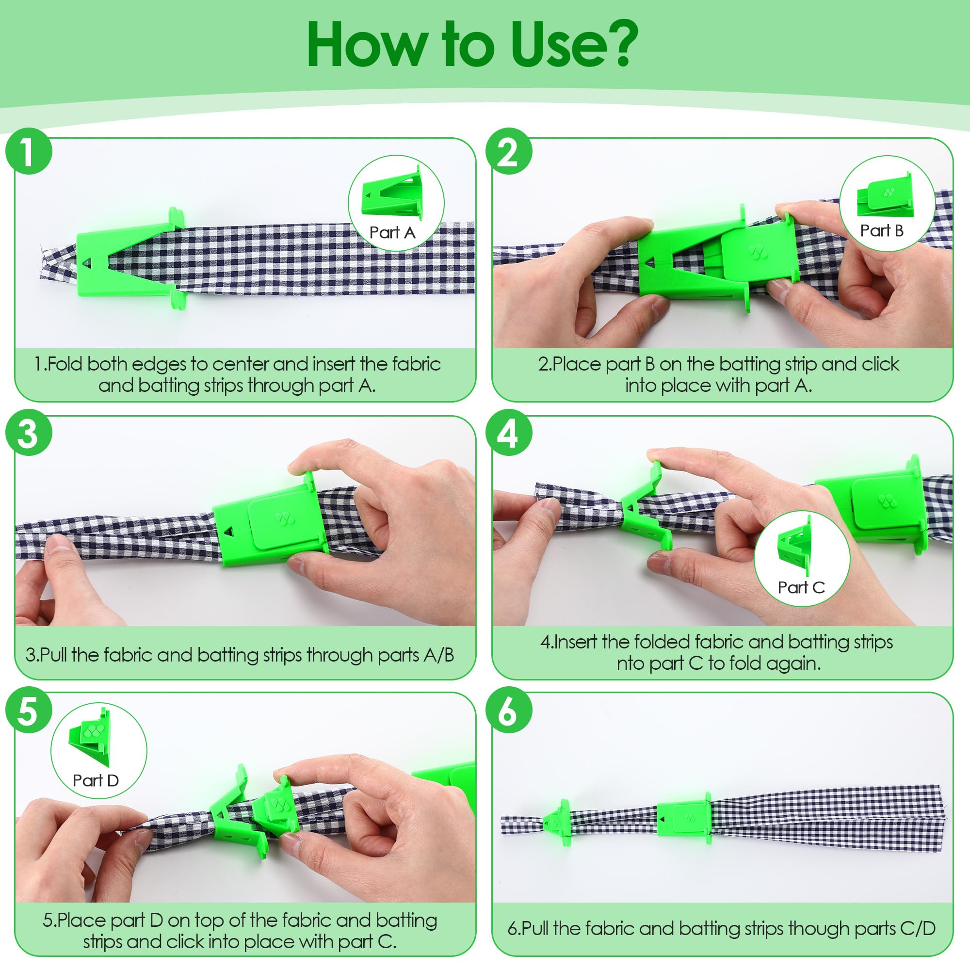 2 Pack Fabric Tube Maker for DIY Roll Rugs - Sewing Bias Tape Tool with Patented Design (Green) - Perfect for Crafting, Home Decor & Quilting Projects