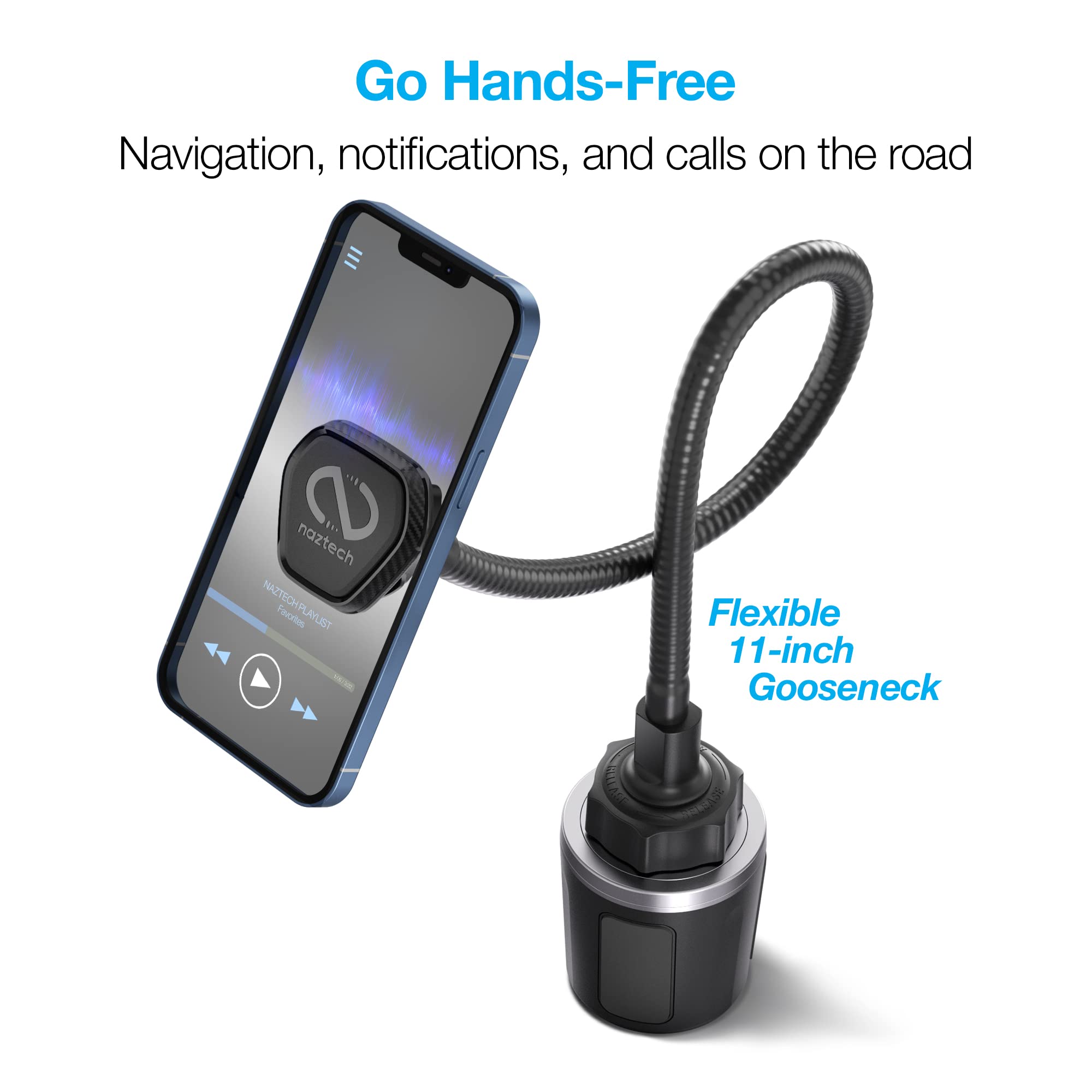 Naztech MagBuddy Elite XL Cup Holder Phone Mount - Adjustable Magnetic Gooseneck Car Phone Holder for iPhone 16/15/14 Pro Max, Galaxy S24/S23 Ultra, Google Pixel 8/7 | Universal Smartphone Stand for Bed, Office & Road Trips | Secure Hands-Free Viewing in Vehicles (Black)