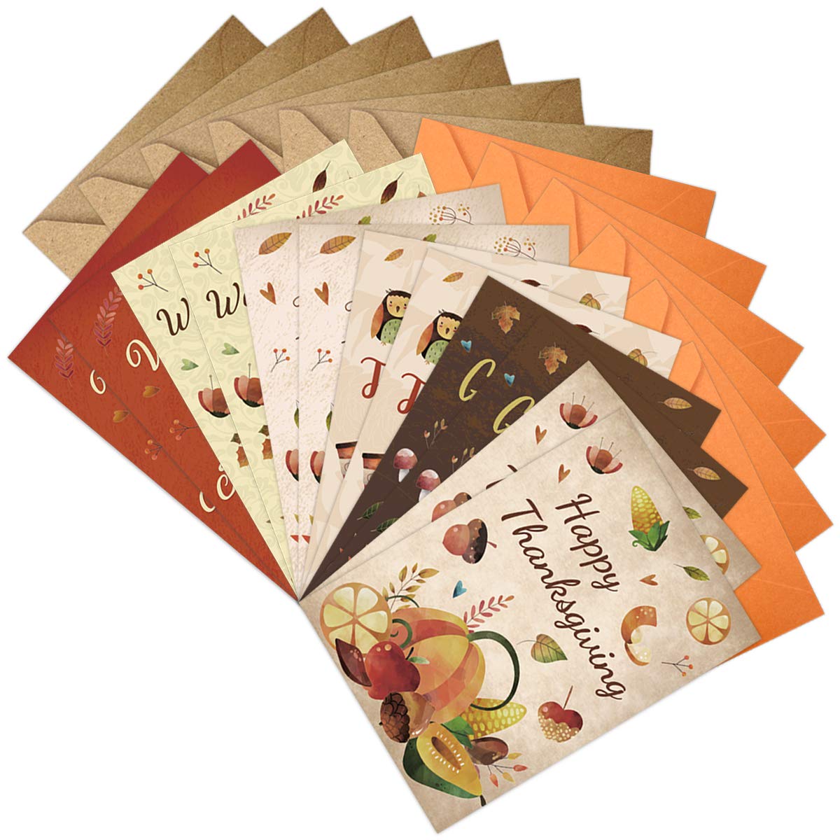 12 Thanksgiving Greeting Cards with Envelopes - 5x7 Inch Blank Inside Cards for Kids, Adults, Friends & Family - Perfect for Thanksgiving Wishes, Classroom Activities & Holiday Gifting