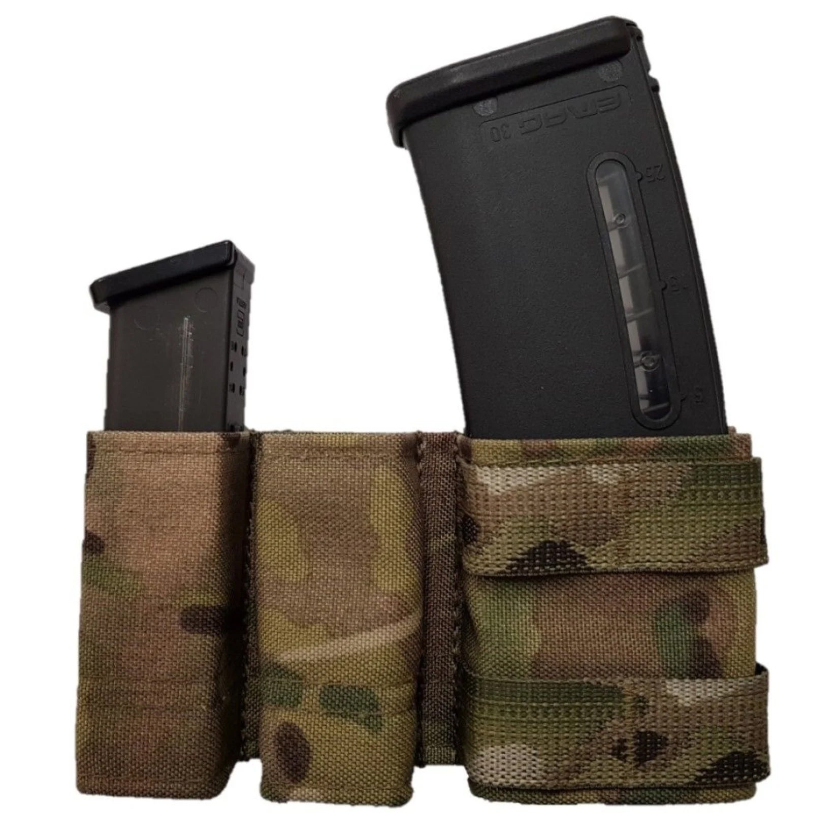 Esstac KYWI Shorty 5.56 1+2 GAP Side by Side Pouch with 4 Malice Clips - Tactical Magazine Holder for AR15, M4, Rifle Accessories | Range Shooting, Hunting & Military Training Use