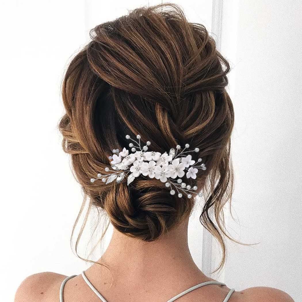 Zoestar Silver Crystal Pearl Wedding Hair Comb - Elegant Bridal Leaf Beads Headpiece for Women & Girls | Perfect for Weddings, Prom, Parties & Special Occasions