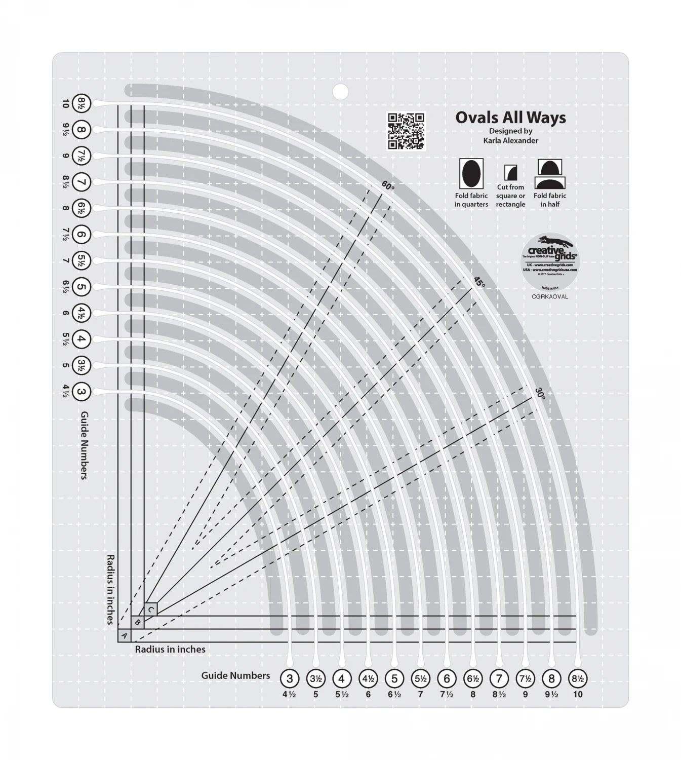 Creative Grid Ovals All Ways Quilt Ruler - Precision Quilting Tool for Perfect Oval Shapes - Ideal for Patchwork, Applique & DIY Quilt Projects