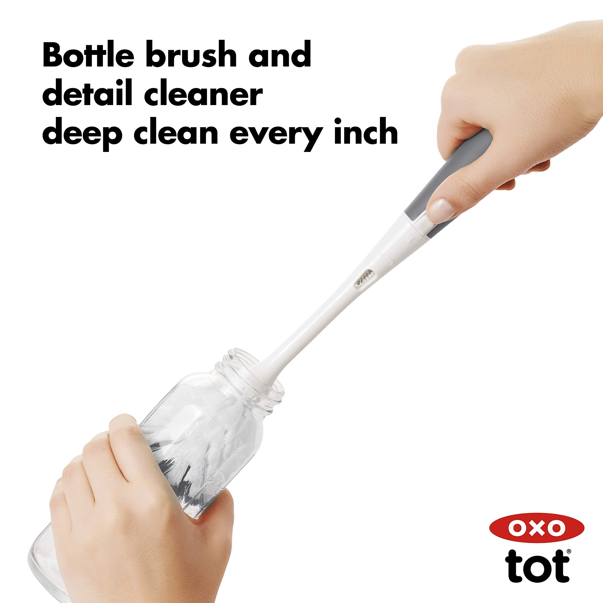 OXO Tot Travel Size Baby Bottle Drying Rack with Cleaning Brush - Compact Gray Drying Stand for Breast Pump Parts & Baby Bottles | Perfect for Travel, Daycare & Home Use